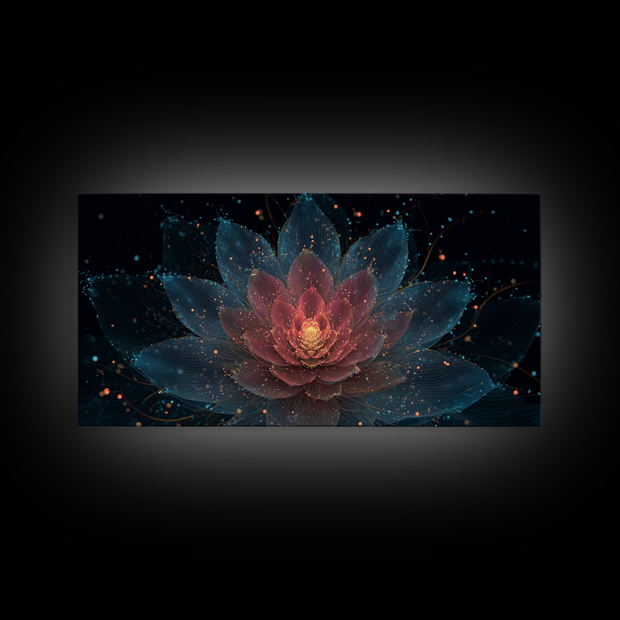 Teal Pink Lotus Canvas Print, Glowing Floral Mandala, Spiritual Abstract Art, Modern Wall Art, Yoga Decor For Meditation Room