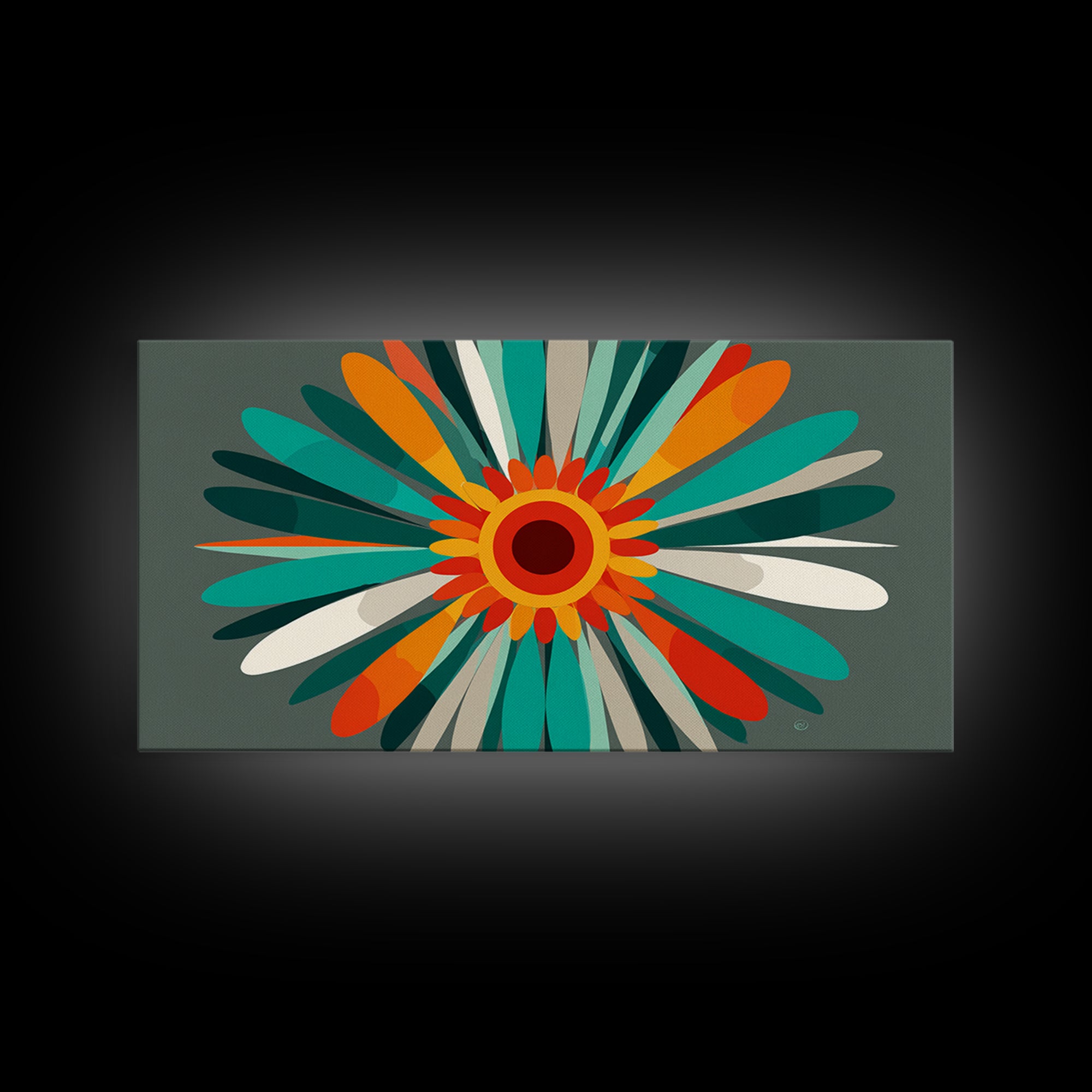 Teal Orange Atomic Flower Wall Art, Mid Century Modern Abstract Burst, Retro Geometric Poster, MCM Home Decor Canvas Print