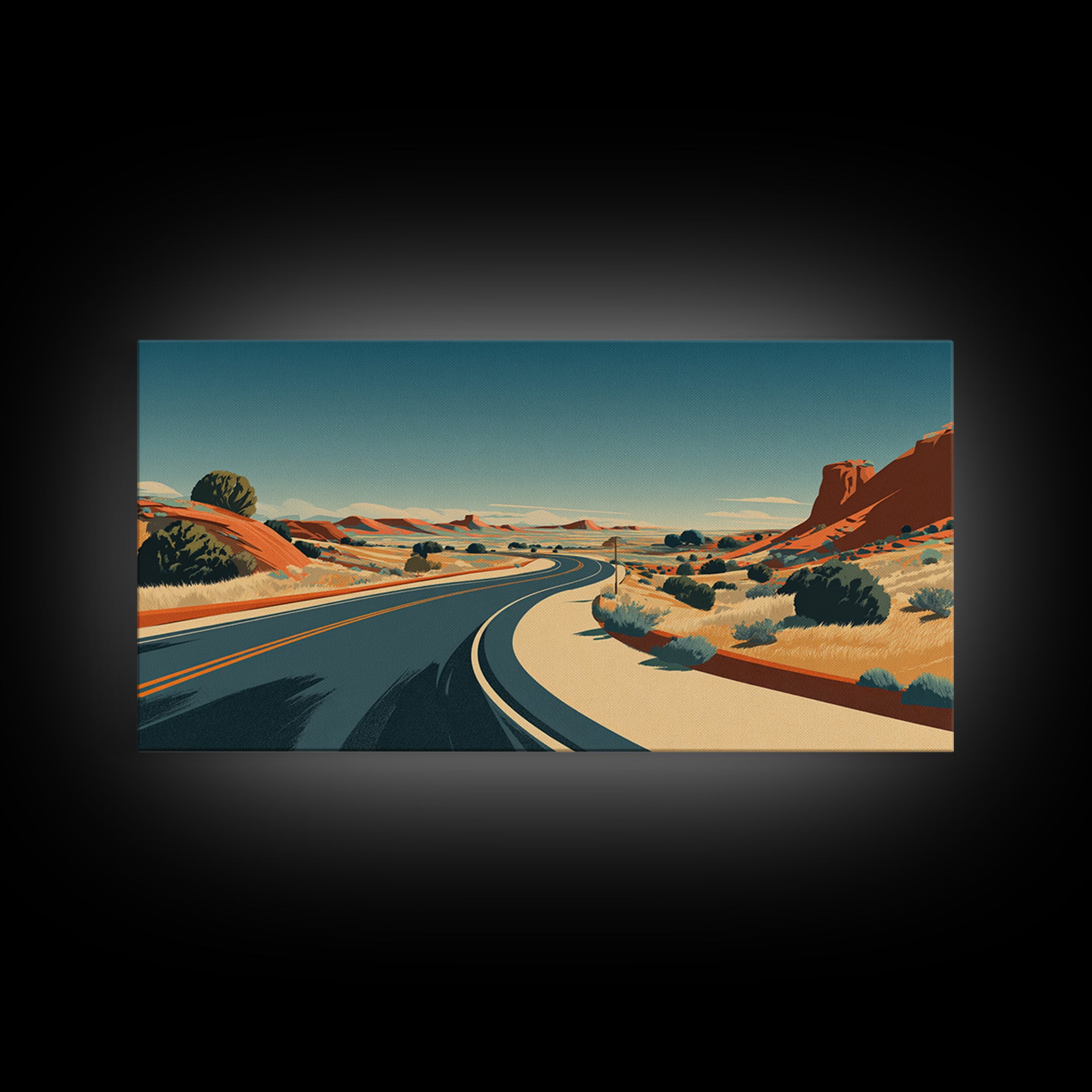 Winding Desert Highway Wall Art, Midcentury Modern Landscape Print, Retro Travel Poster, Southwestern Office Decor For Home