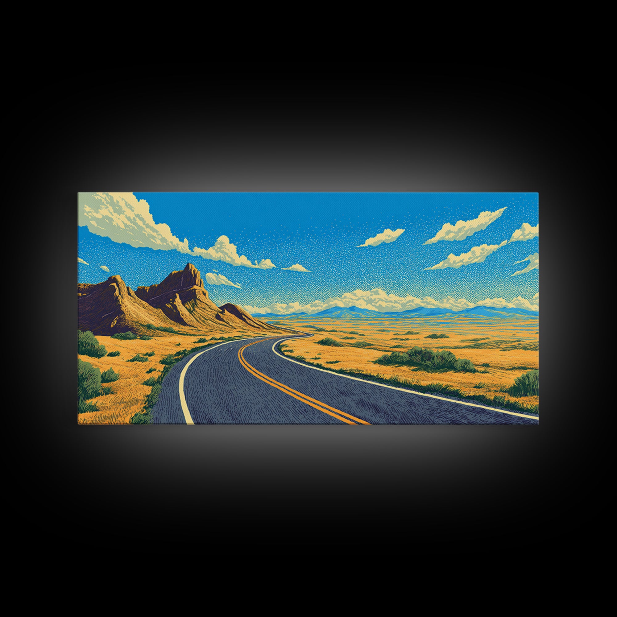 Open Road Mountain Wall Art, Midcentury Modern Landscape Print, Retro Travel Poster, Scenic Southwestern Home Office Decor