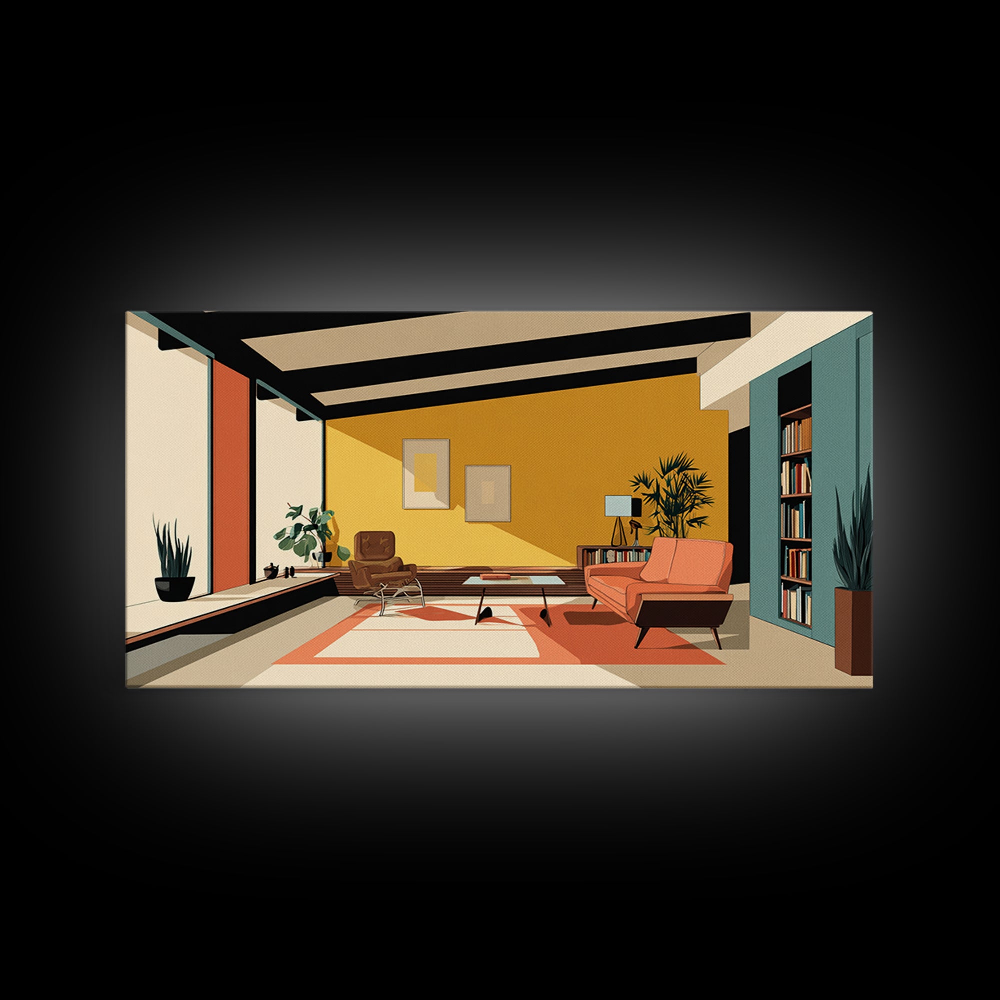 Mustard Orange Mid Century Lounge Wall Art, Midcentury Modern Decor, MCM Artwork, Retro Interior Print, Large Canvas Poster, Home Decor