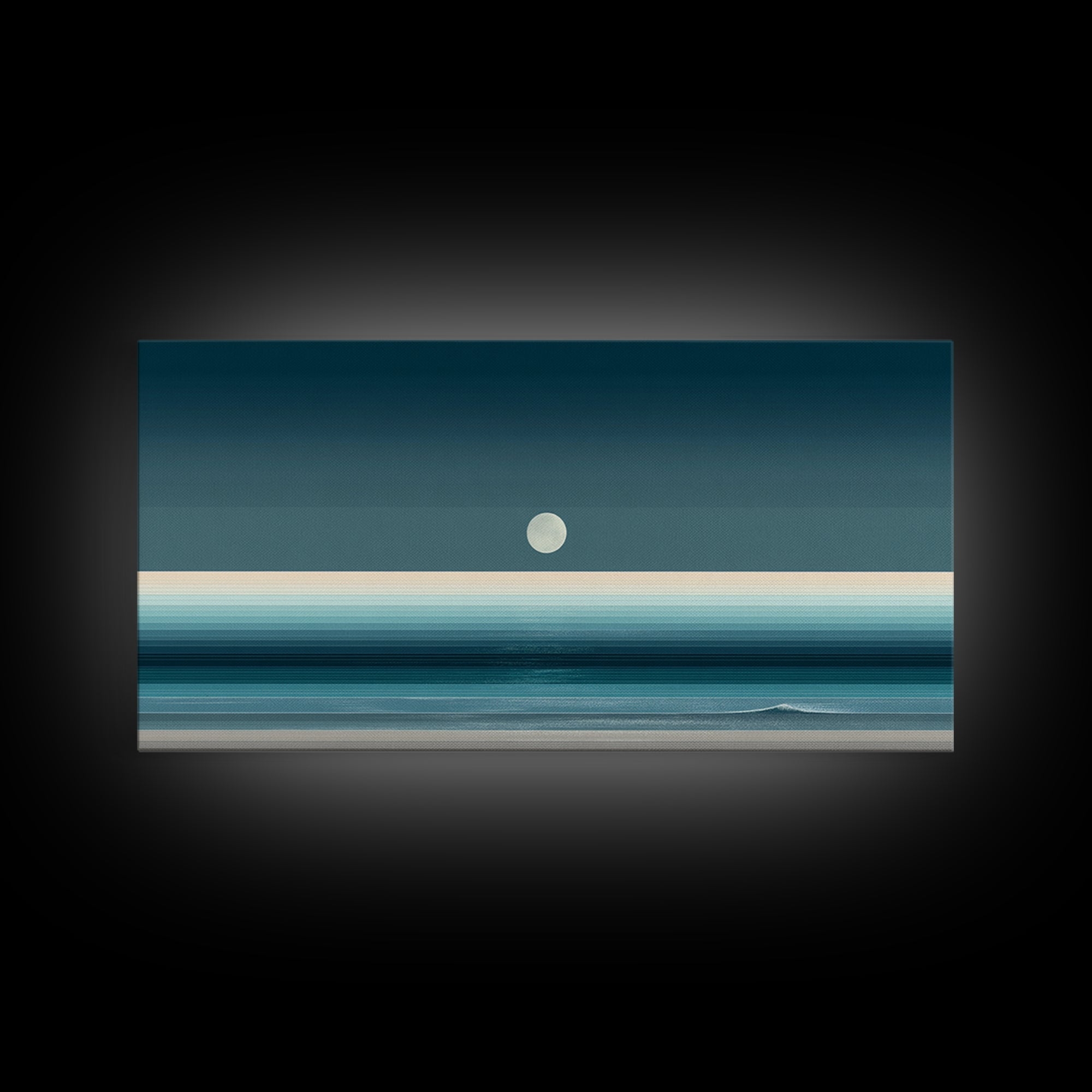 Minimal Moon Over Teal Ocean Canvas Print, Coastal Night Seascape, Modern Wall Art, Blue Horizontal Landscape Decor, Bedroom Art Prints