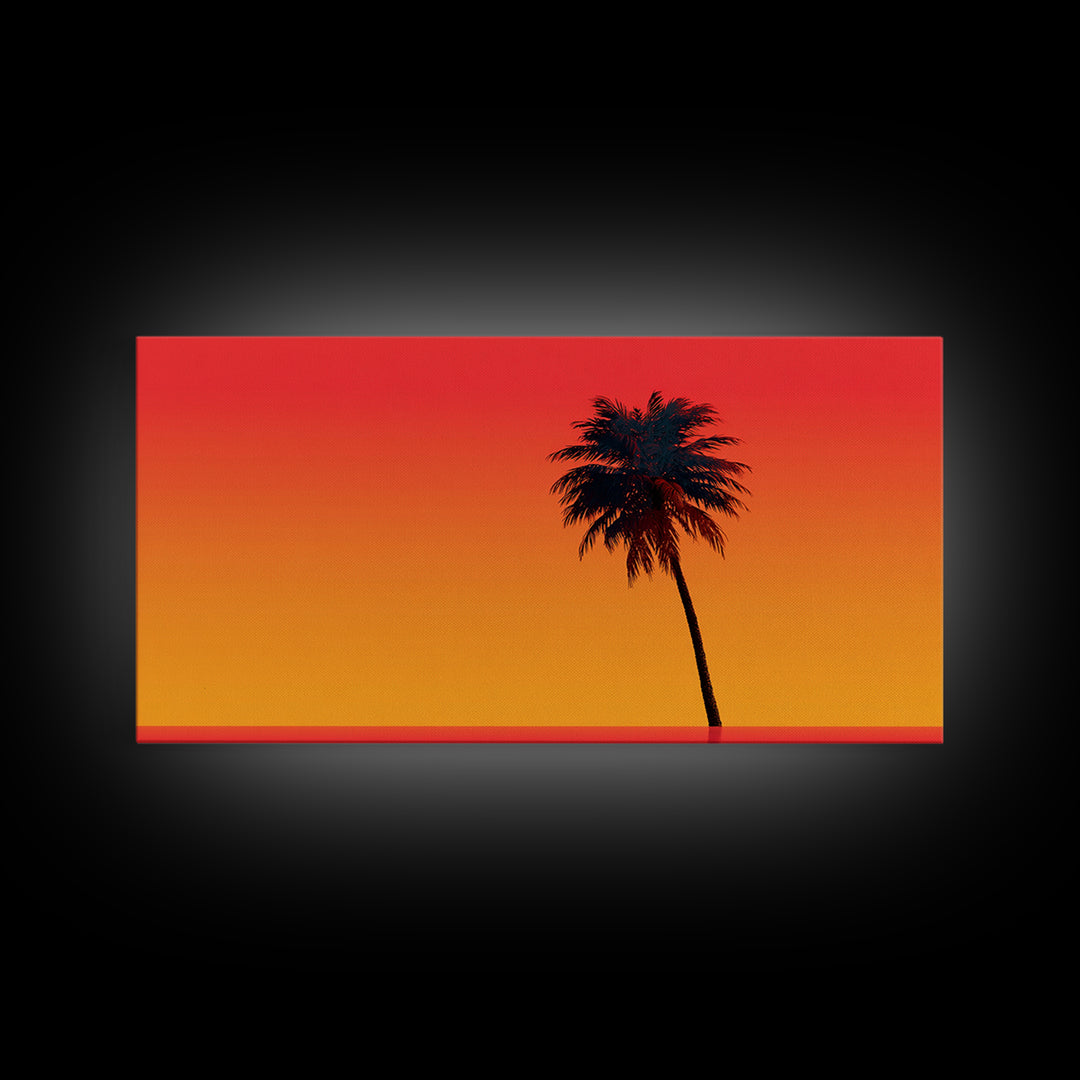 Black Palm Silhouette Sunset Wall Art, Orange Red Tropical Landscape, Retro California Poster, Modern Home Decor Canvas Print