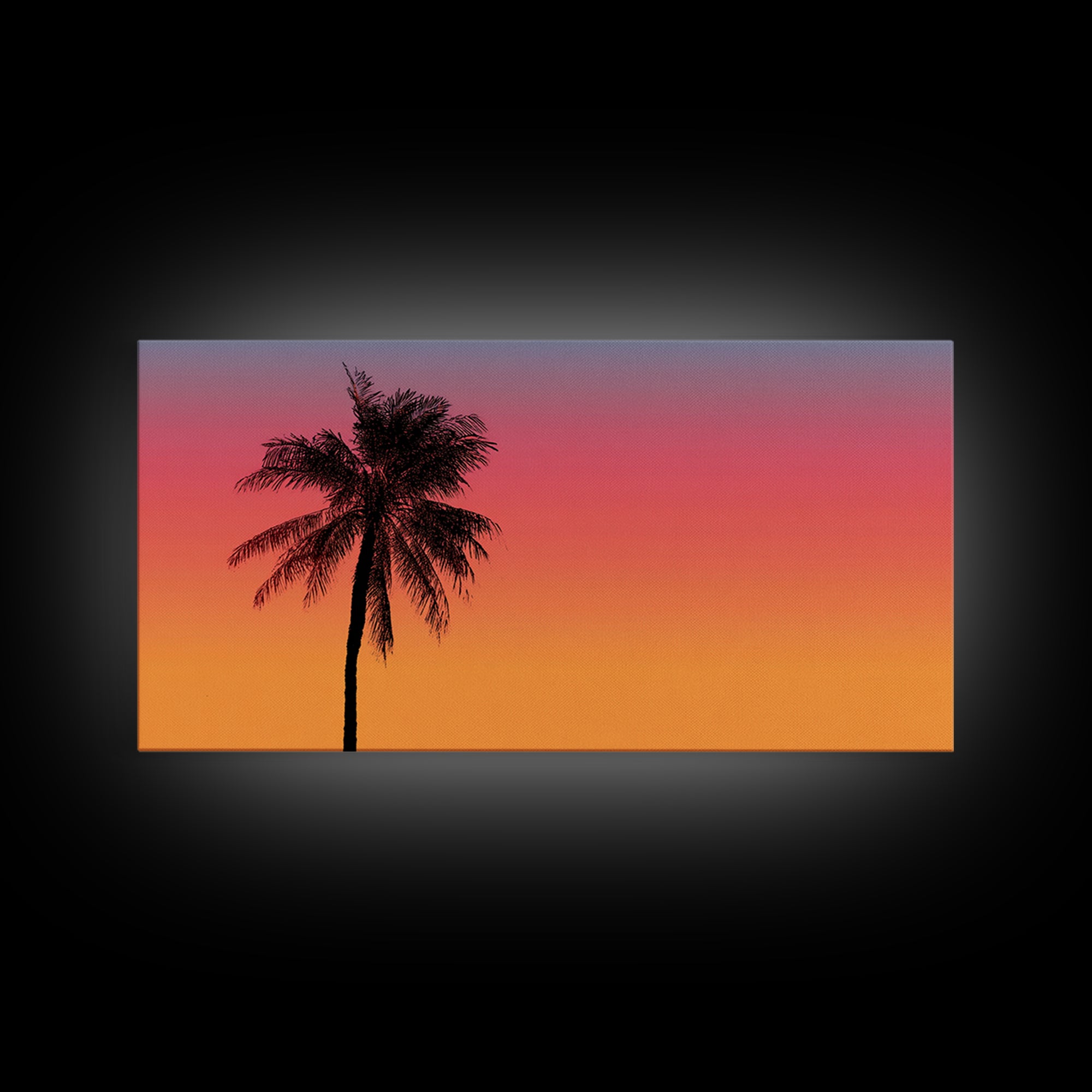 Pink Orange Palm Sunset Wall Art, Tropical Silhouette Landscape, Retro California Poster, Modern Home Decor Canvas Print