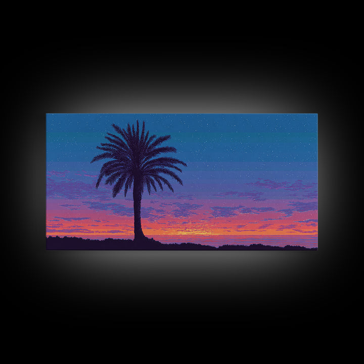 Starry Twilight Palm Tree Wall Art, Purple Blue Tropical Sunset, Retro California Poster, Modern Home Decor Canvas Print