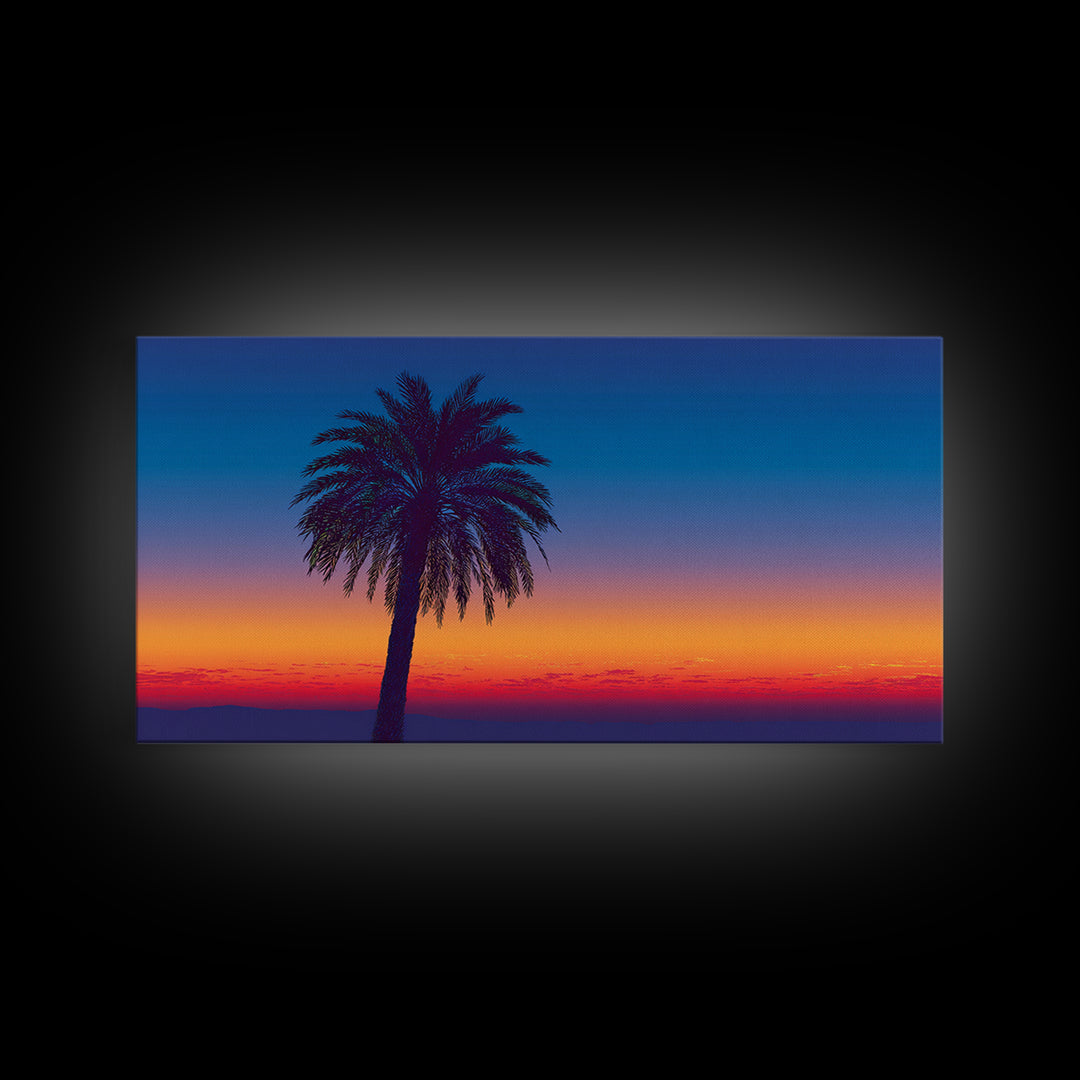 Silhouetted Palm Sunset Wall Art, Retro Tropical Landscape Print, Midcentury Modern Decor, Palm Springs Poster, Coastal Home Decor