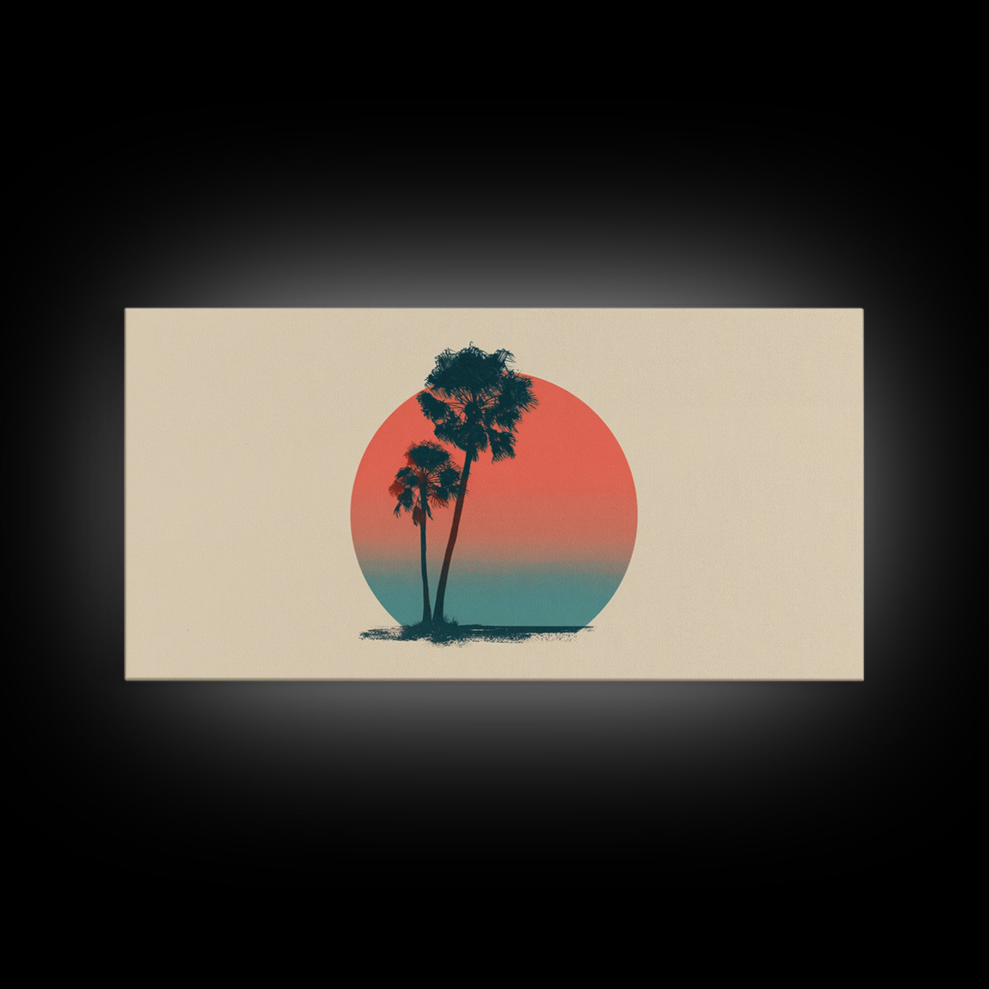 Twin Palms In Sun Circle Wall Art, Minimal Retro Desert Print, Midcentury Modern Decor, Palm Springs Poster, Boho Home Art