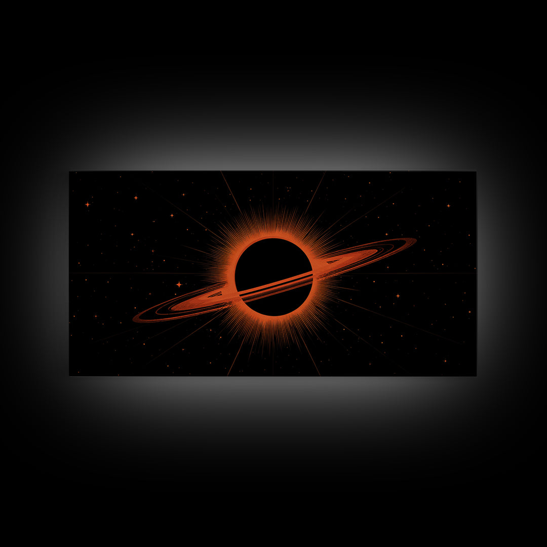 Orange Black Hole Eclipse Wall Art, Cosmic Retro Sci Fi Print, Midcentury Modern Space Poster, Atomic Starfield Home Decor