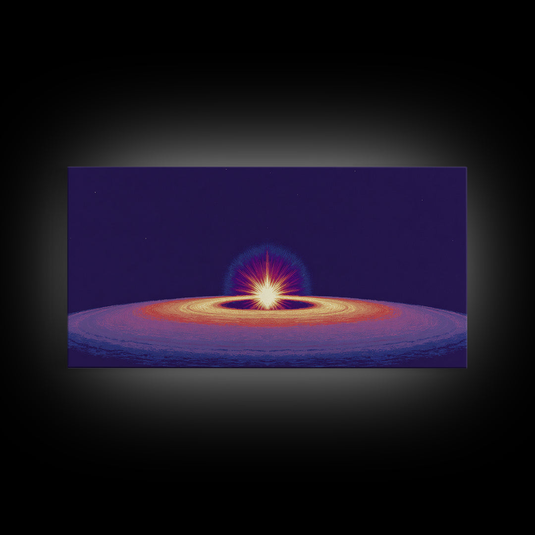 Purple Black Hole Horizon Wall Art, Cosmic Space Abstract Print, Retro Sci Fi Poster, Modern Digital Art, Galaxy Decor Print