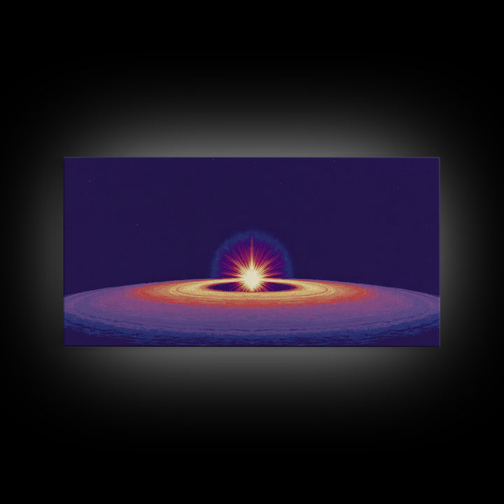 Purple Black Hole Horizon Wall Art, Cosmic Space Abstract Print, Retro Sci Fi Poster, Modern Digital Art, Galaxy Decor Print