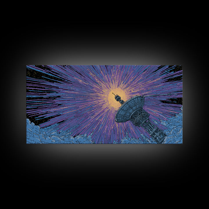 Radio Telescope Eclipse Sunburst Wall Art, Midcentury Modern Space Abstract Print, Retro Sci Fi Poster, Modern Office Decor