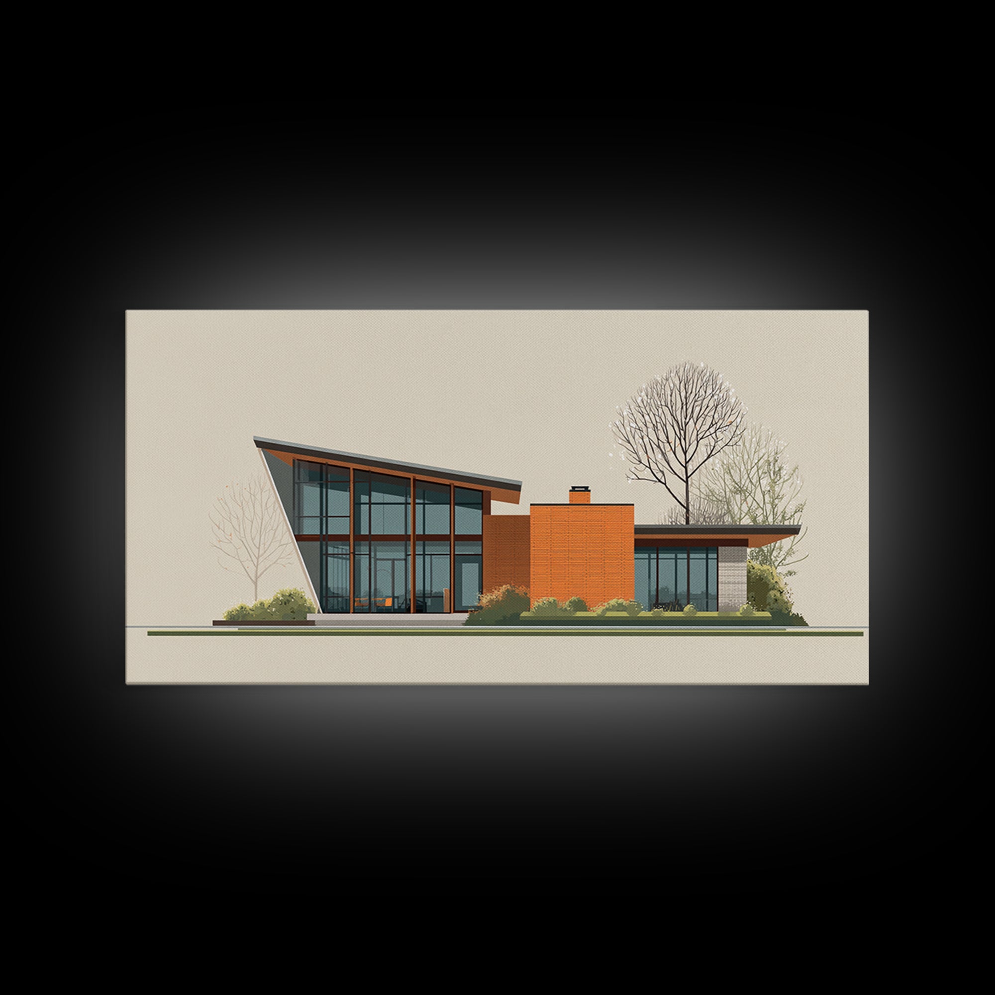Angular Glass Midcentury Home Canvas Print, Modern Architecture Wall Art, MCM Decor, Retro House Poster For Living Room Decor