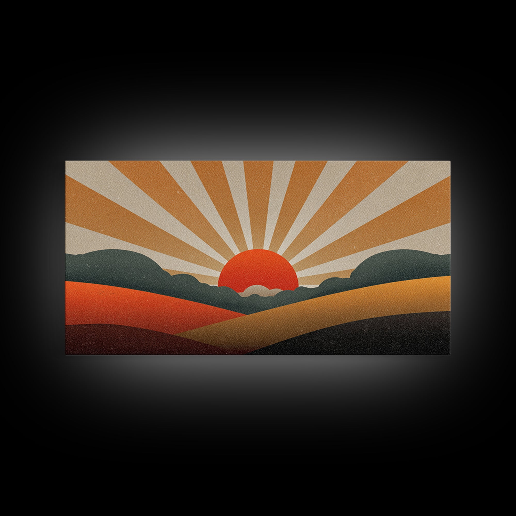 Orange Sunburst Desert Hills Wall Art, Mid Century Modern Canvas, Retro Landscape Poster, MCM Decor, Living Room Print, Home Decor