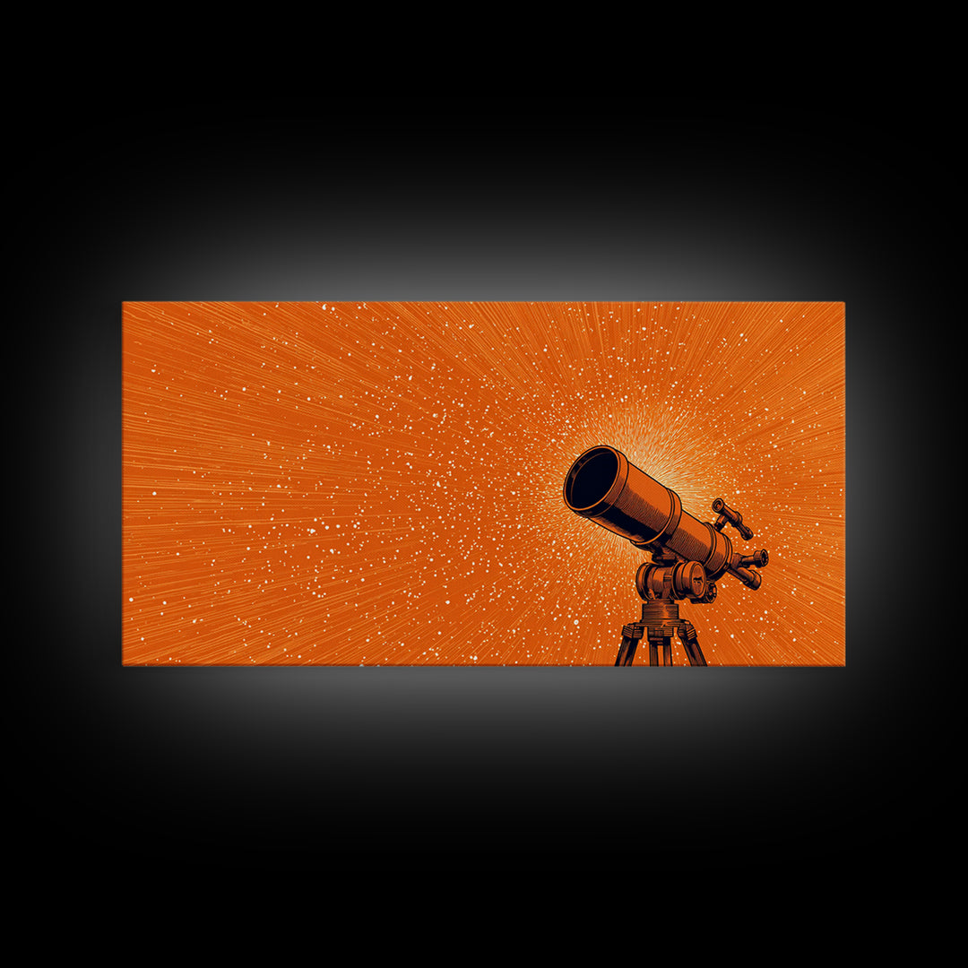 Orange Starfield Telescope Wall Art, Retro Space Poster, Cosmic Astronomy Decor, Mid Century Modern Canvas Print, Office Art