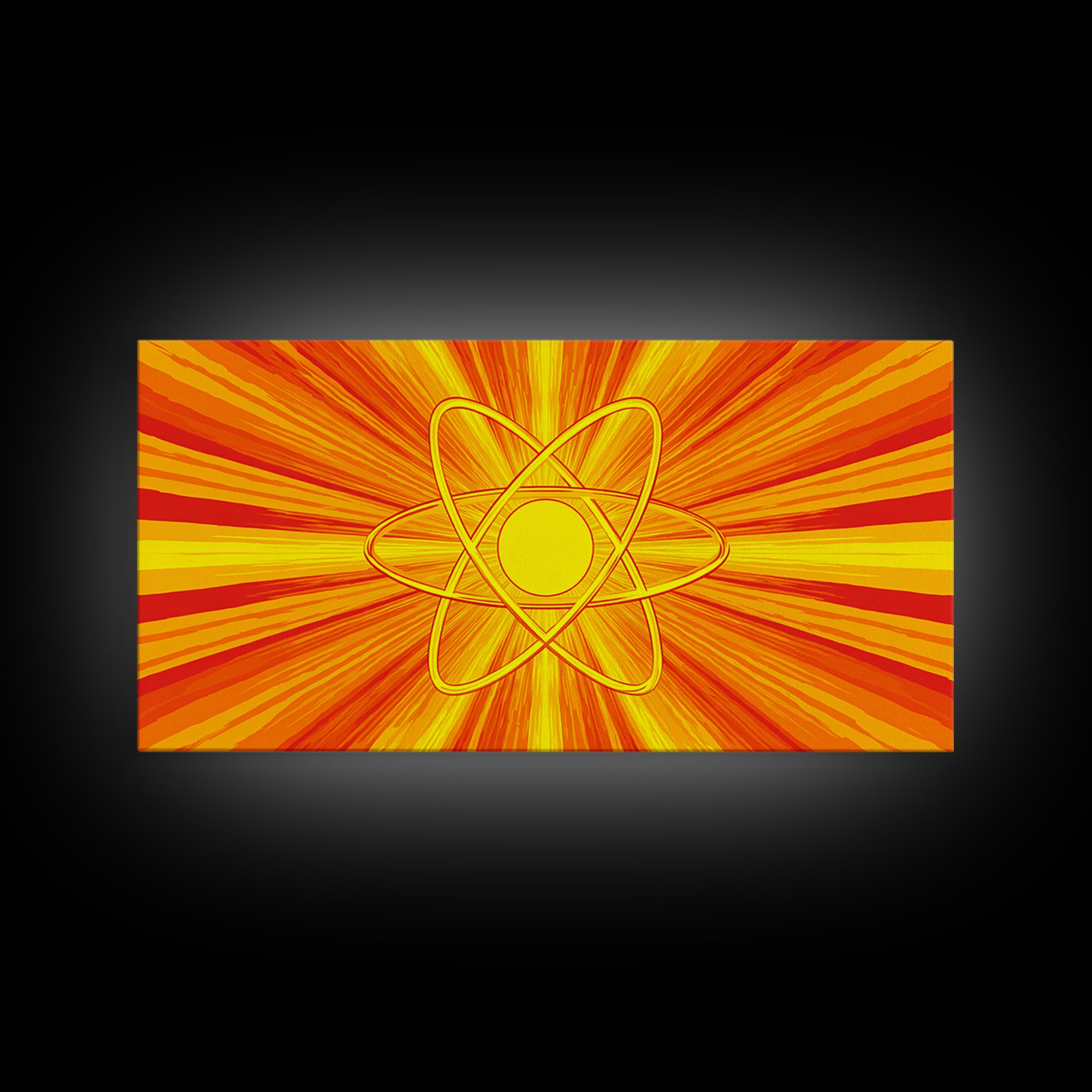 Fiery Atomic Sunburst Canvas Print, Mid Century Modern Orange Wall Art, Retro Science Poster, Bold MCM Decor, Modern Art Print