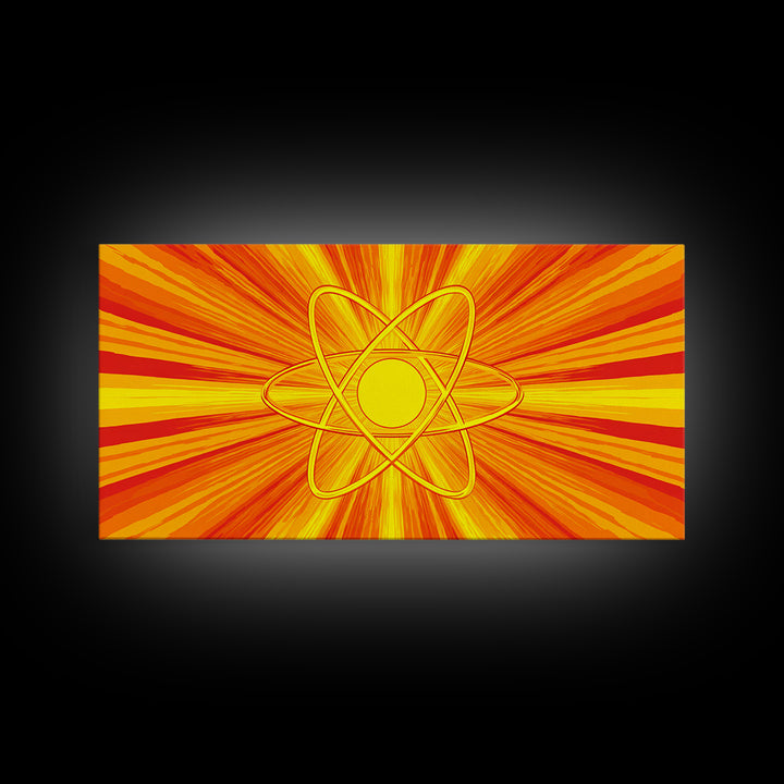 Fiery Atomic Sunburst Canvas Print, Mid Century Modern Orange Wall Art, Retro Science Poster, Bold MCM Decor, Modern Art Print