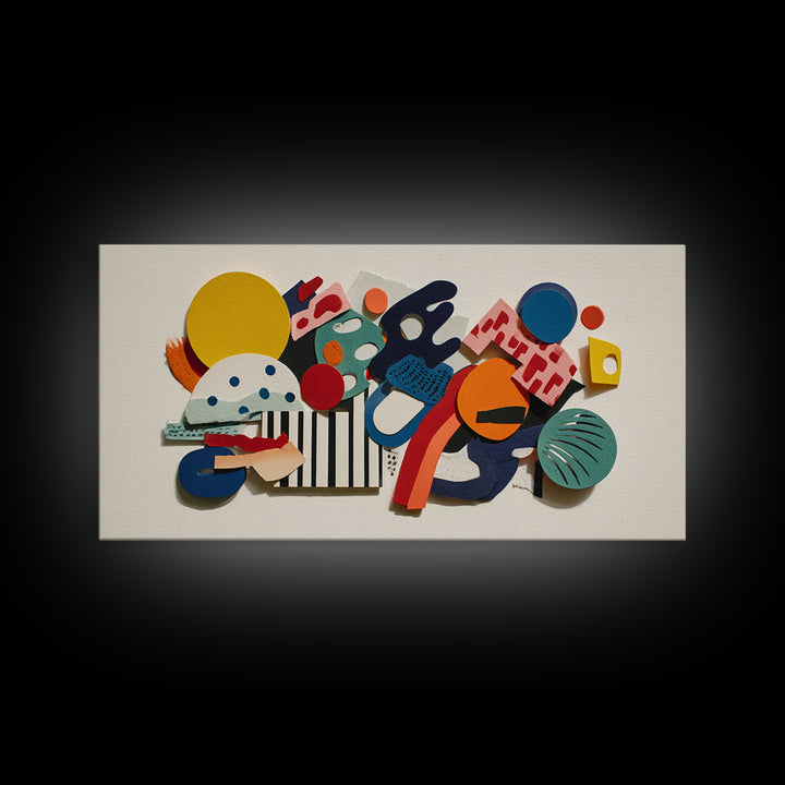 Playful Memphis Geometric Wall Art, Colorful Mid Century Modern Decor, Abstract Shapes, Retro Bauhaus Framed Canvas Print