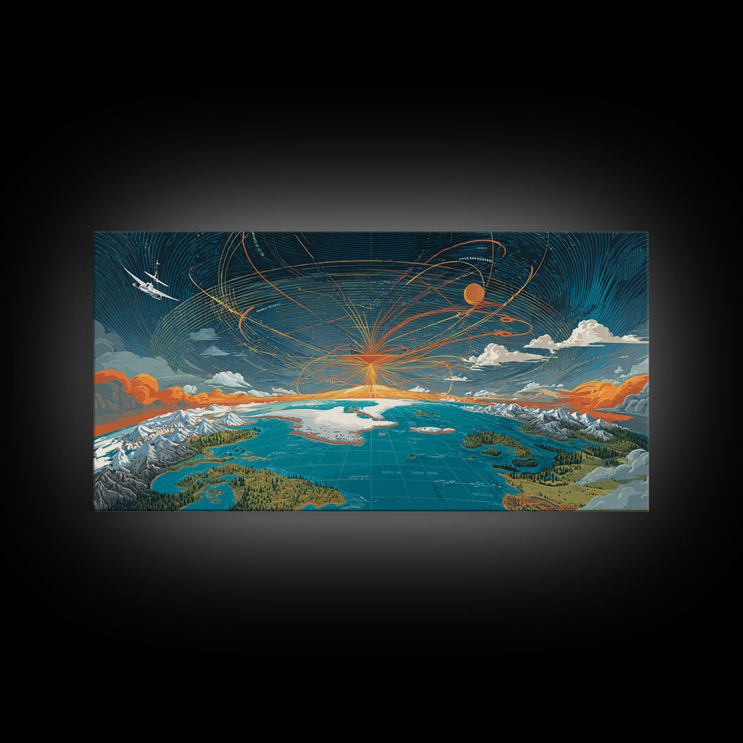 Cosmic Mountain Lake Sunset Wall Art, Panoramic Modern Landscape Print, Scenic Cabin Decor, Blue Orange Living Room Art Print