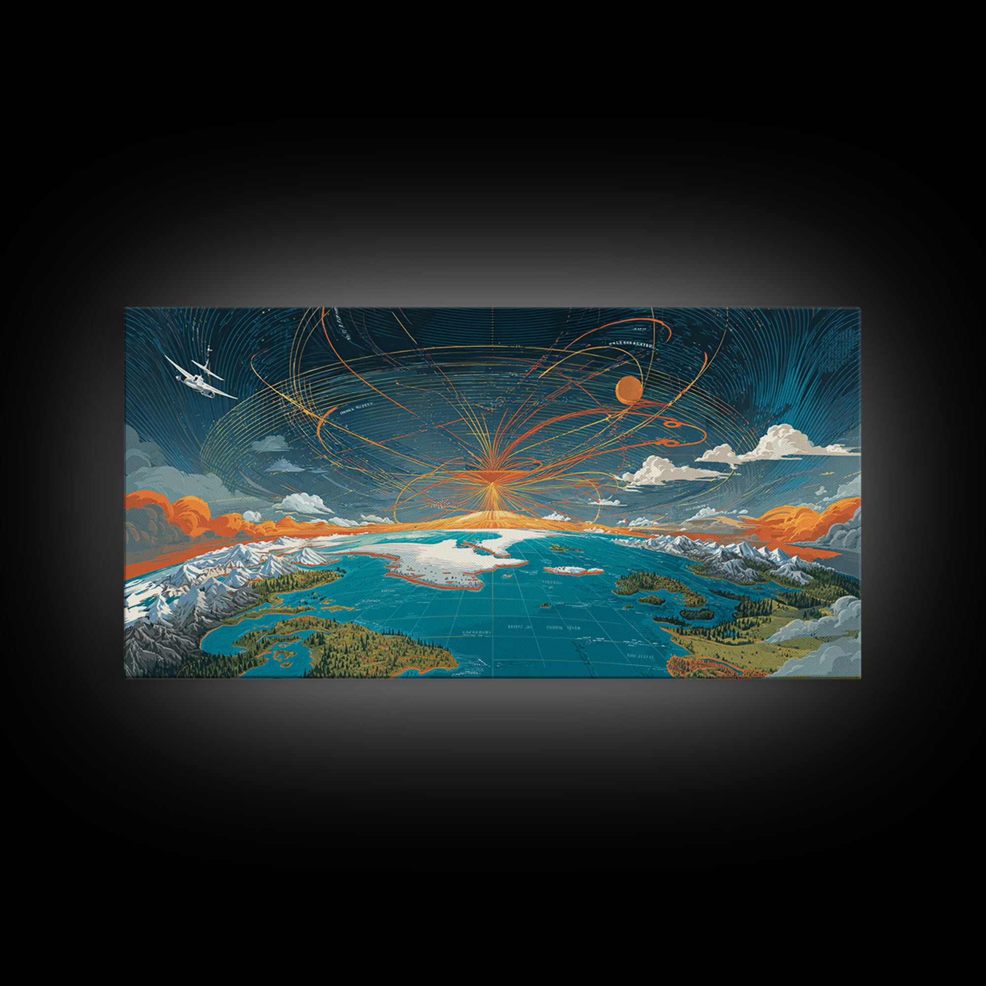Cosmic Mountain Lake Sunset Wall Art, Panoramic Modern Landscape Print, Scenic Cabin Decor, Blue Orange Living Room Art Print