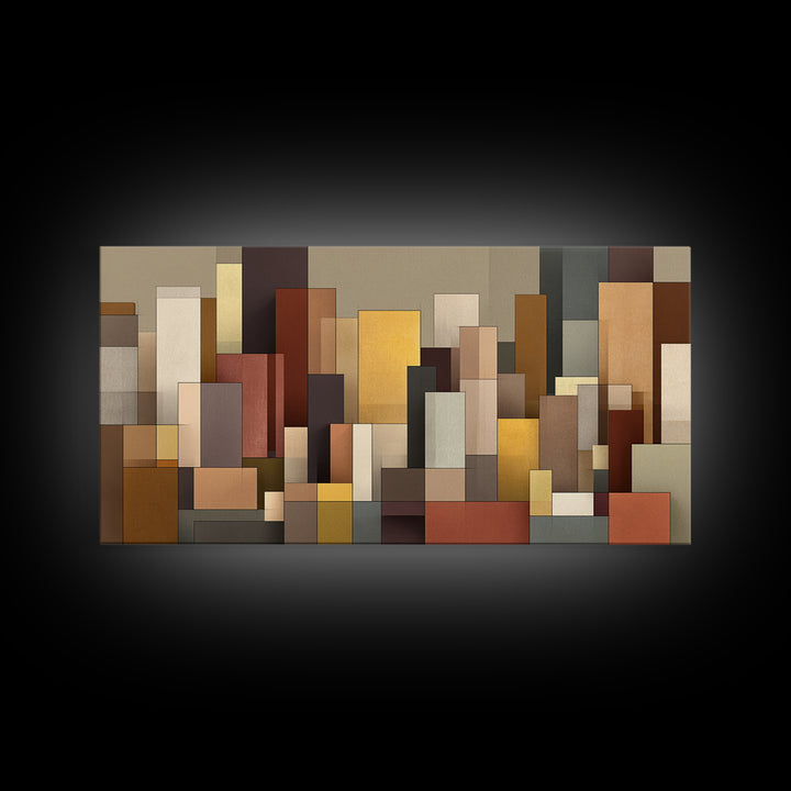 Earth Tone Geometric City Wall Art, Modern Abstract Skyline Print, Midcentury Decor, Neutral Brown Living Room Art Print