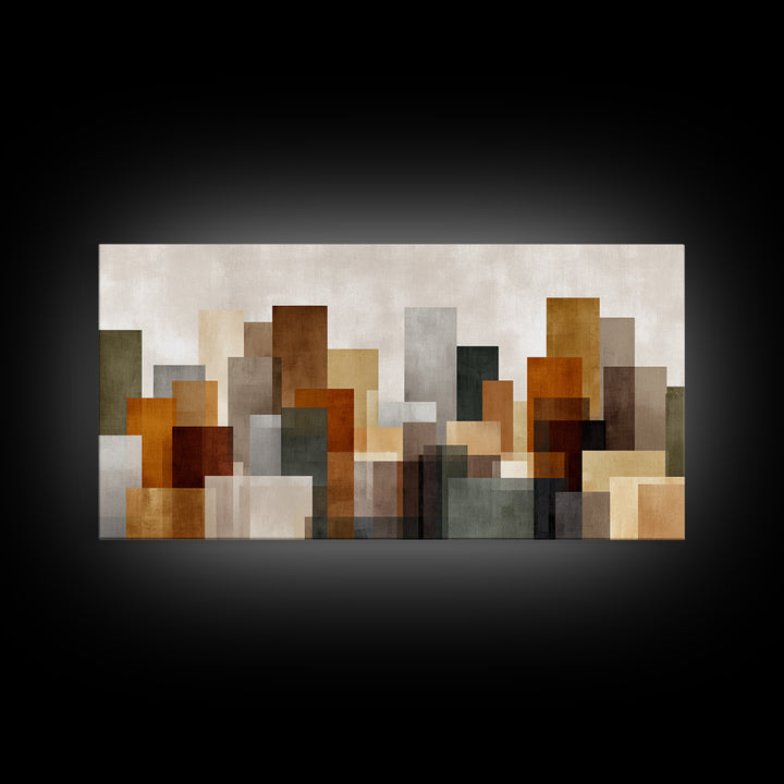 Transparent Abstract Skyline Canvas Print, Modern Geometric City Wall Art, Warm Neutral Decor, Contemporary Living Room Art