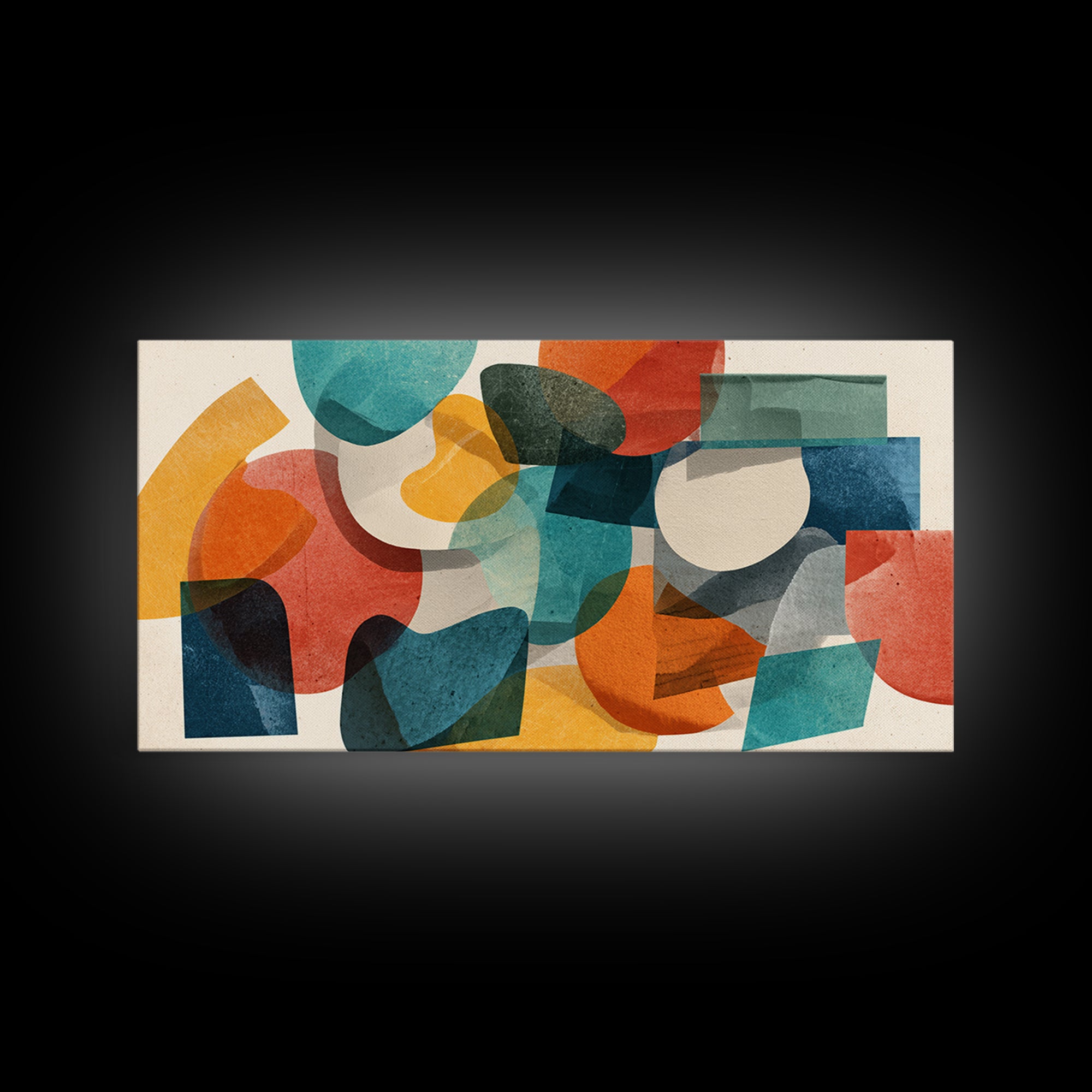 Transparent Organic Shapes Wall Art, Teal Orange Abstract Mid Century Modern Decor, Geometric Bauhaus Canvas Print For Home