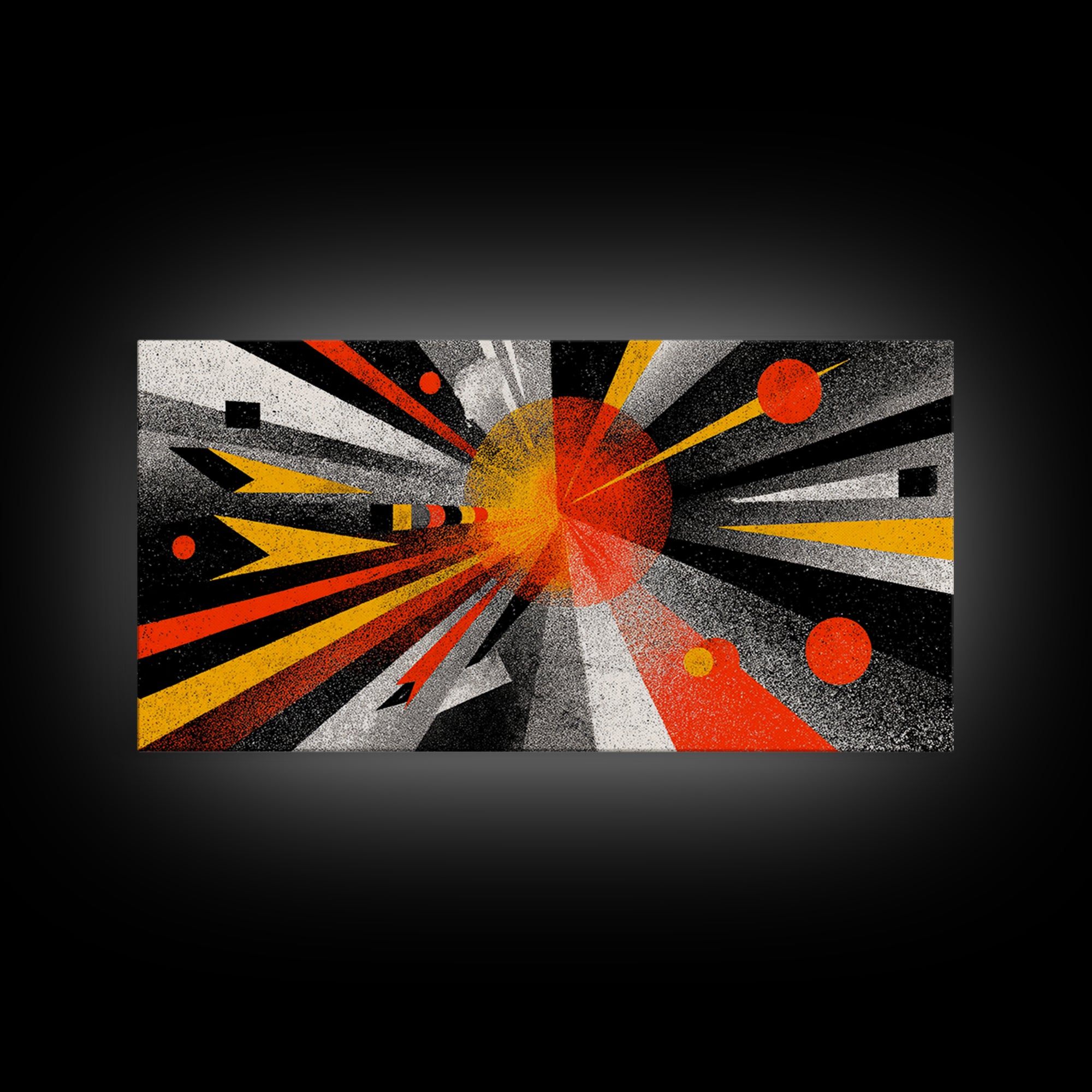 Abstract Planet Blast Wall Art, Orange Black Geometric Space Poster, Midcentury Modern Decor, Atomic Retro Sci Fi Art Print