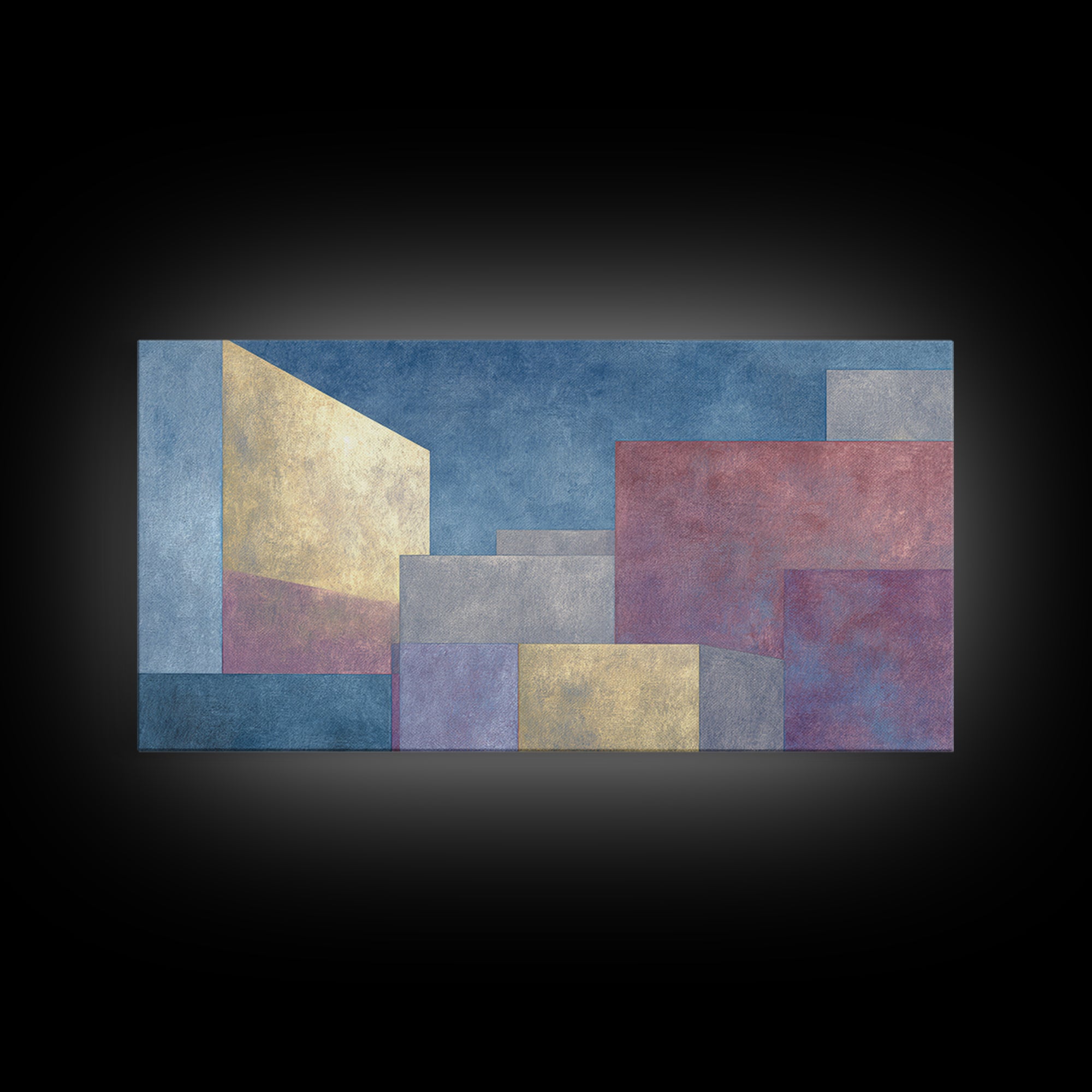 Pastel Architectural Blocks Wall Art, Minimal Geometric Modern Decor, Blue Purple Abstract Framed Canvas Print For Office