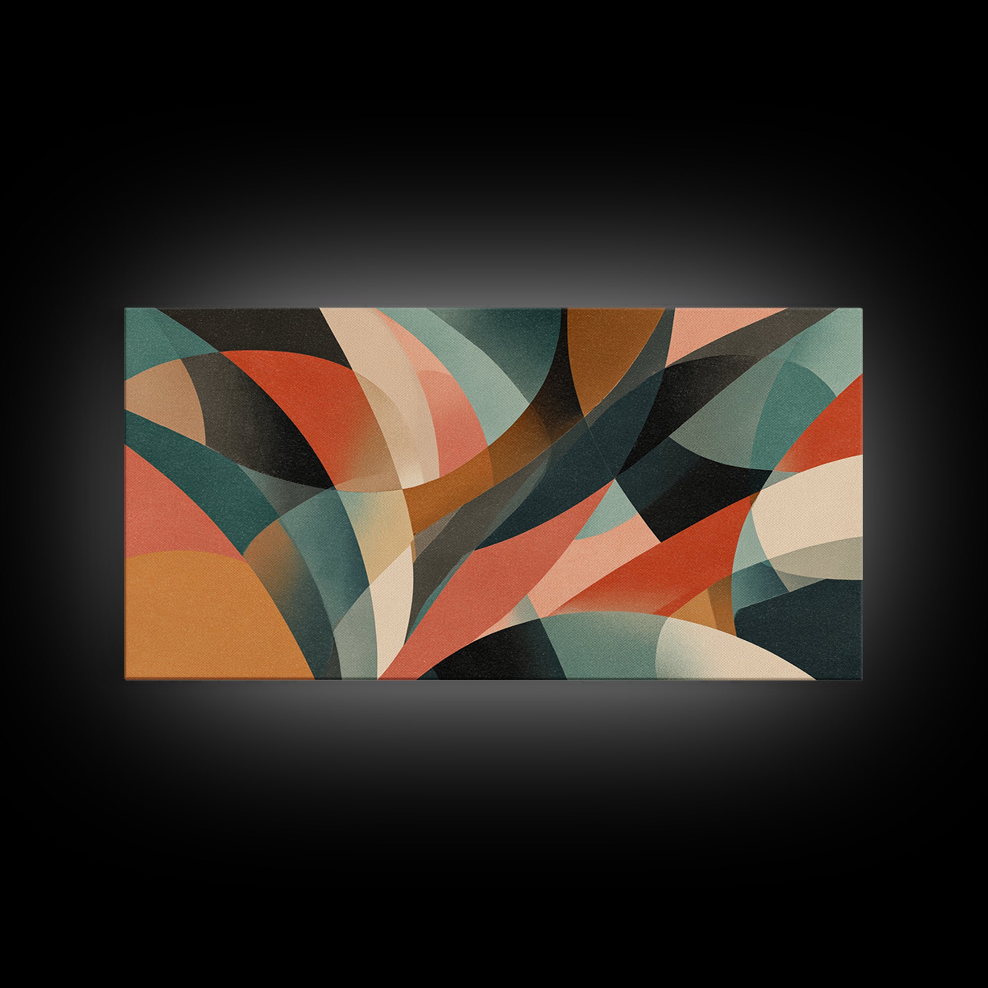 Coral Teal Rust And Cream Layered Curves Wall Art, Midcentury Modern Abstract Art Print, Retro Geometric Home Decor For Bedroom