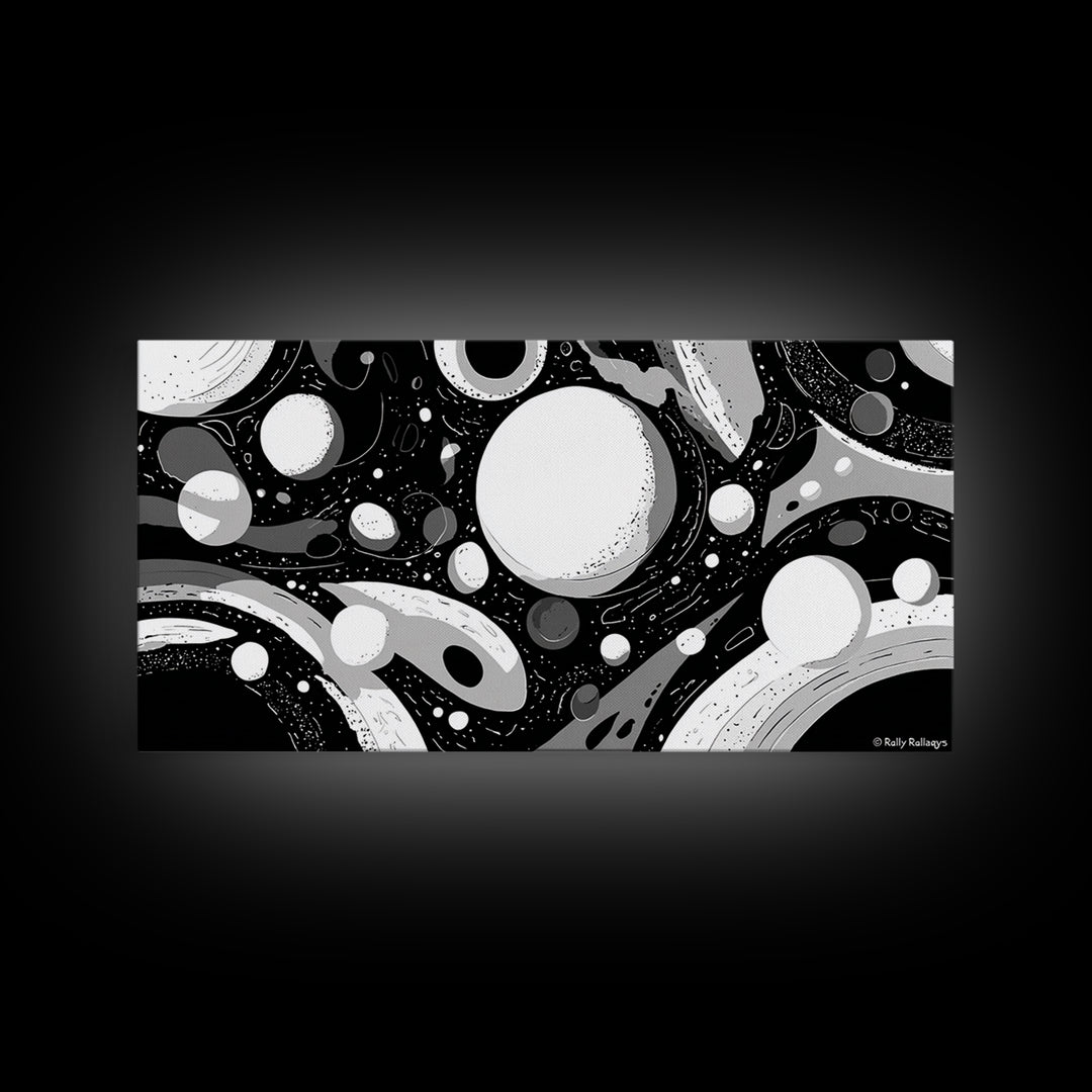 Black White And Gray Cosmic Bubbles Wall Art, Modern Abstract Art Print, Retro Sci Fi Space Decor For Office Or Game Room