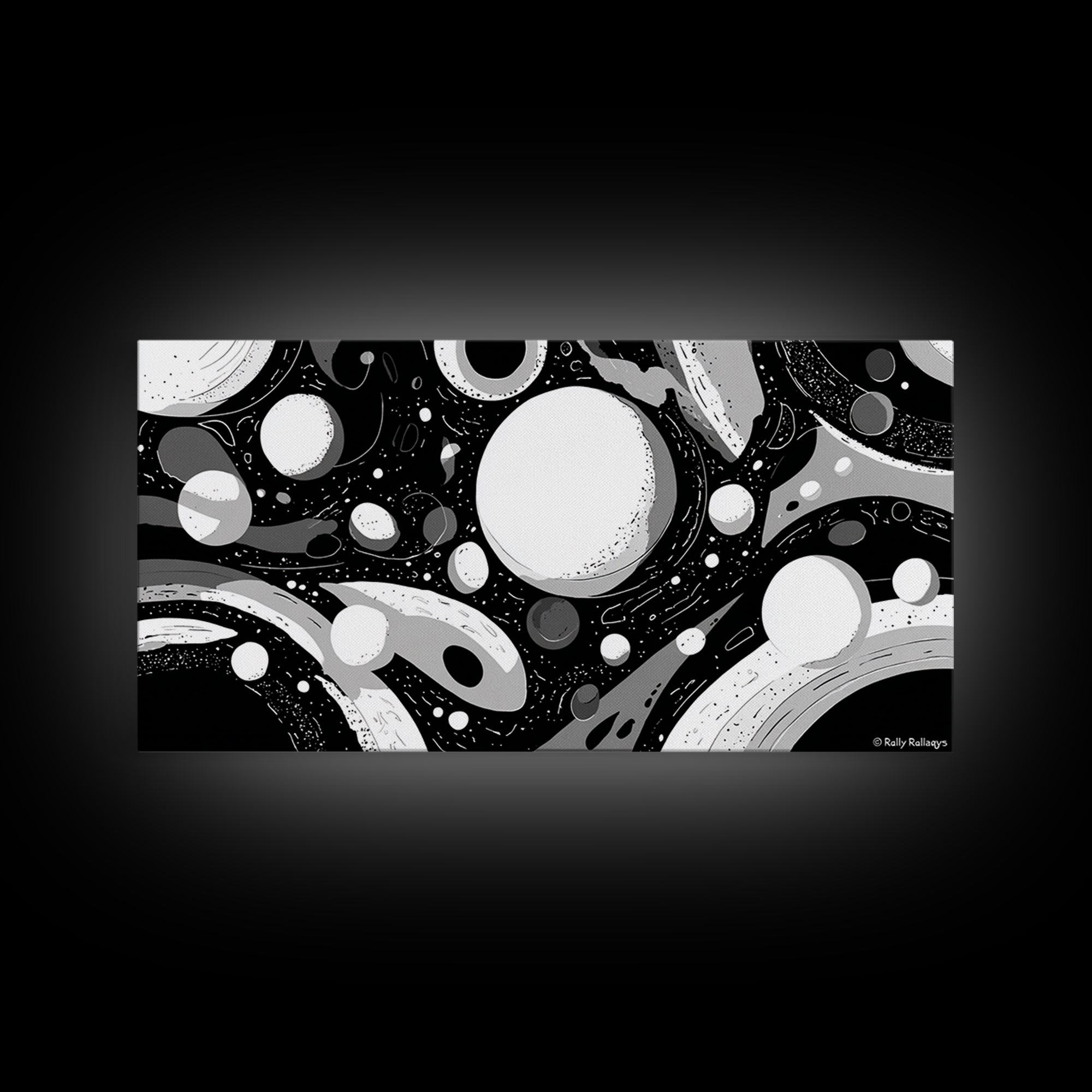 Black White And Gray Cosmic Bubbles Wall Art, Modern Abstract Art Print, Retro Sci Fi Space Decor For Office Or Game Room