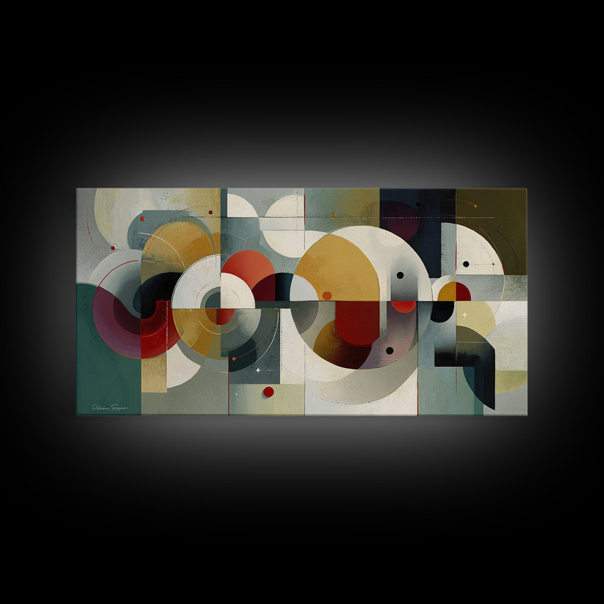 Muted Teal Mustard Red And Cream Circles Wall Art, Midcentury Modern Art Print, Bauhaus Geometric Home Decor For Living Room