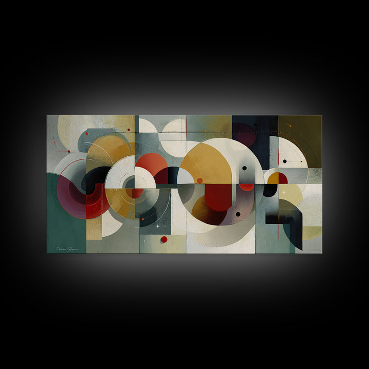 Muted Teal Mustard Red And Cream Circles Wall Art, Midcentury Modern Art Print, Bauhaus Geometric Home Decor For Living Room