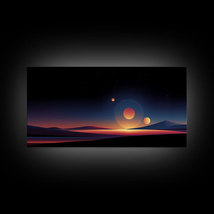 Minimal Planet Desert Sunset Wall Art, Midcentury Modern Art Print, Retro Travel Poster, Scenic Landscape Home Office Decor