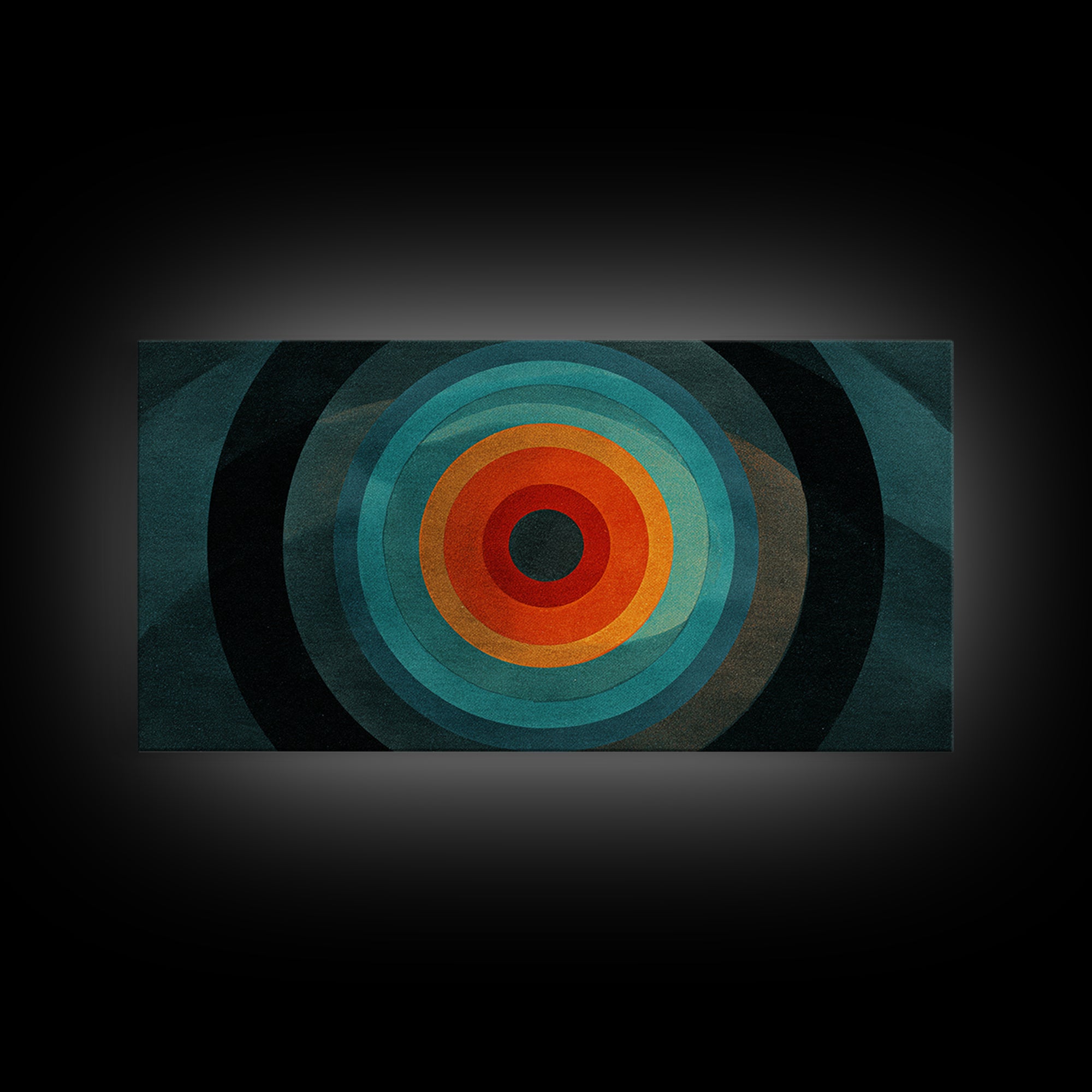 Teal Orange Geometric Bullseye Canvas Print, Midcentury Modern Wall Art, Abstract Circle Poster, Masculine Office Decor Print