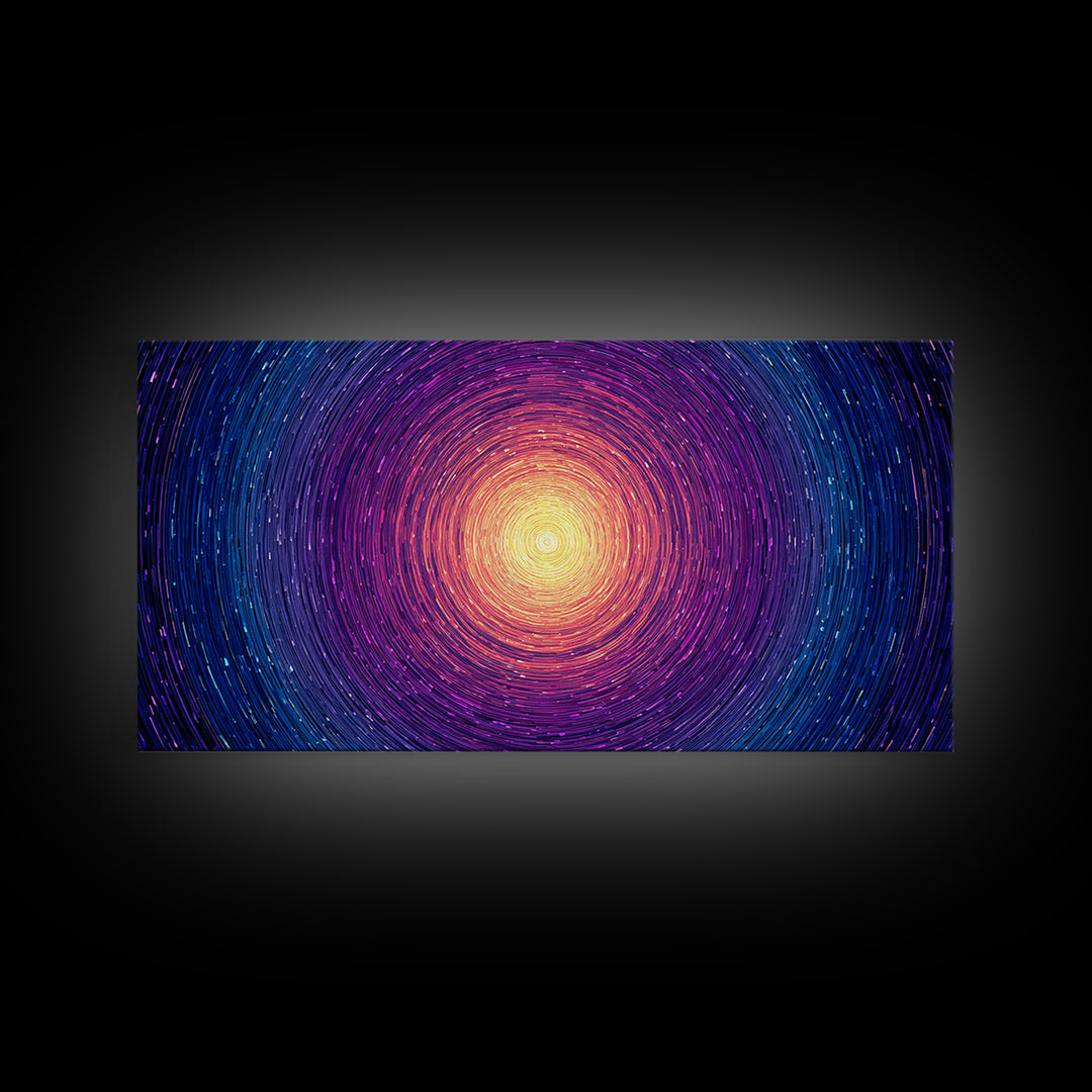 Radiant Magenta Blue Spiral Sun Wall Art, Cosmic Abstract Canvas, Modern Wall Decor, Vibrant Space Print For Living Room