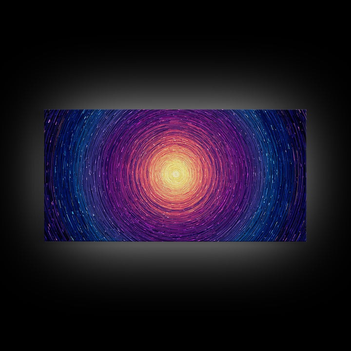 Radiant Magenta Blue Spiral Sun Wall Art, Cosmic Abstract Canvas, Modern Wall Decor, Vibrant Space Print For Living Room