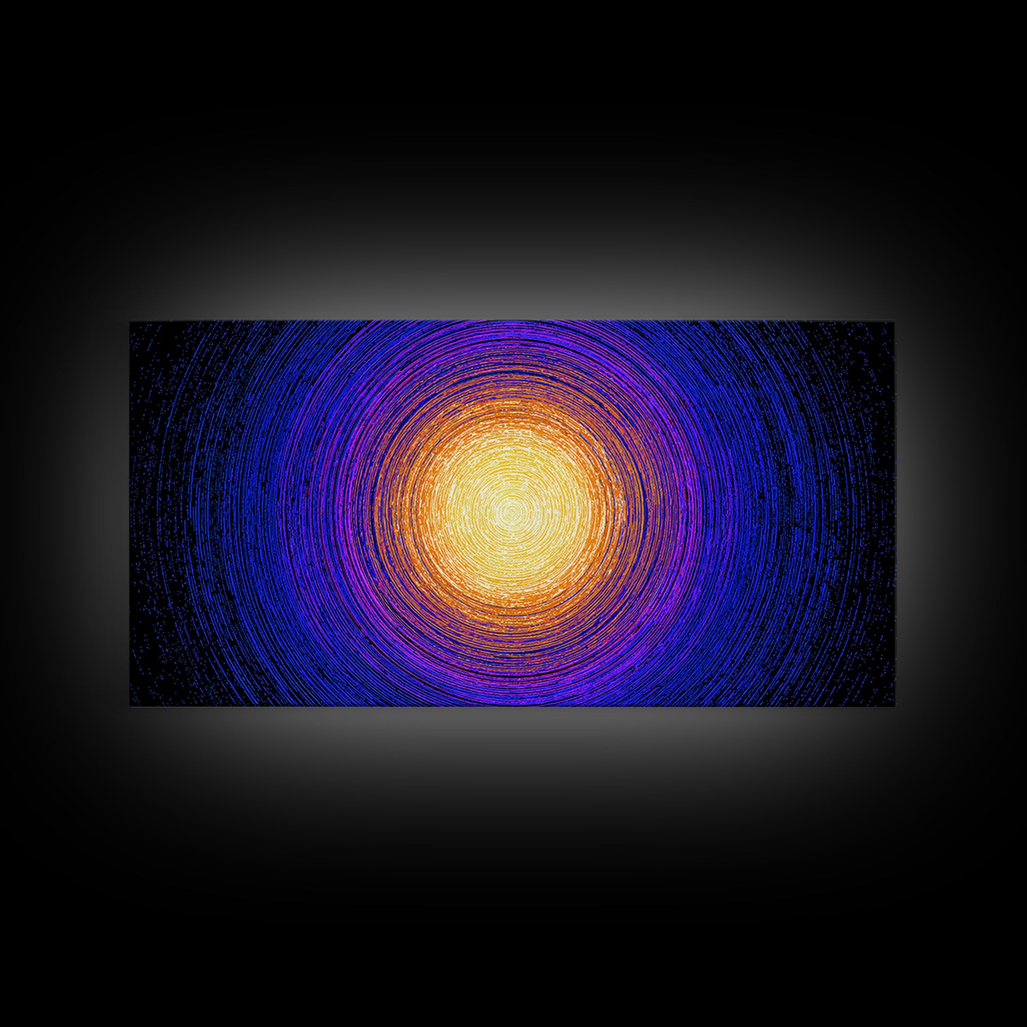 Golden Sun Blue Vortex Canvas Print, Cosmic Abstract Wall Art, Modern Retro Poster, Vibrant Space Decor For Living Room Or Office
