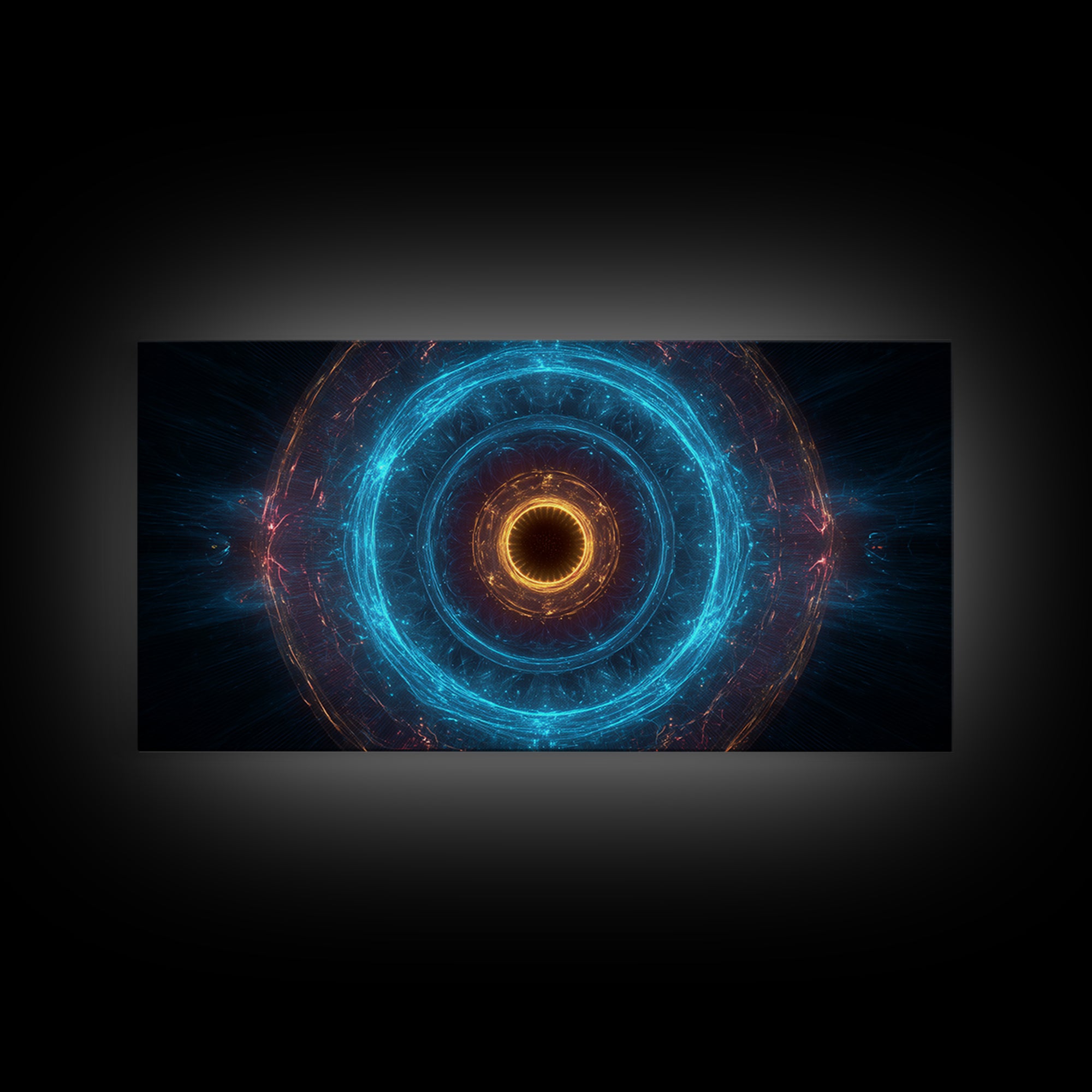 Electric Blue Orbital Ring Wall Art, Futuristic Sci Fi Abstract Canvas, Modern Geometric Space Decor For Living Room Or Office