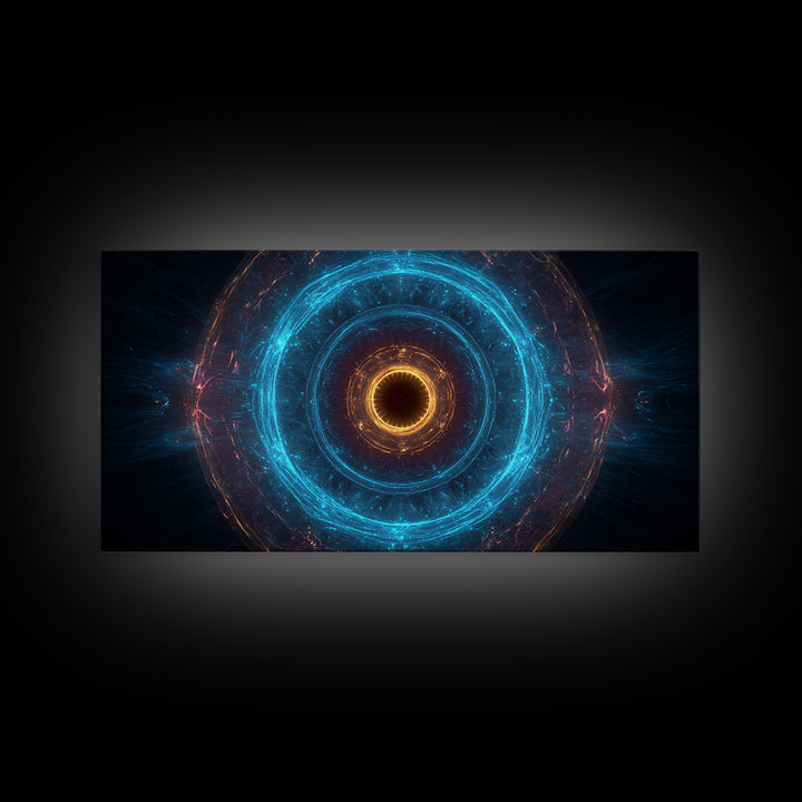 Electric Blue Orbital Ring Wall Art, Futuristic Sci Fi Abstract Canvas, Modern Geometric Space Decor For Living Room Or Office