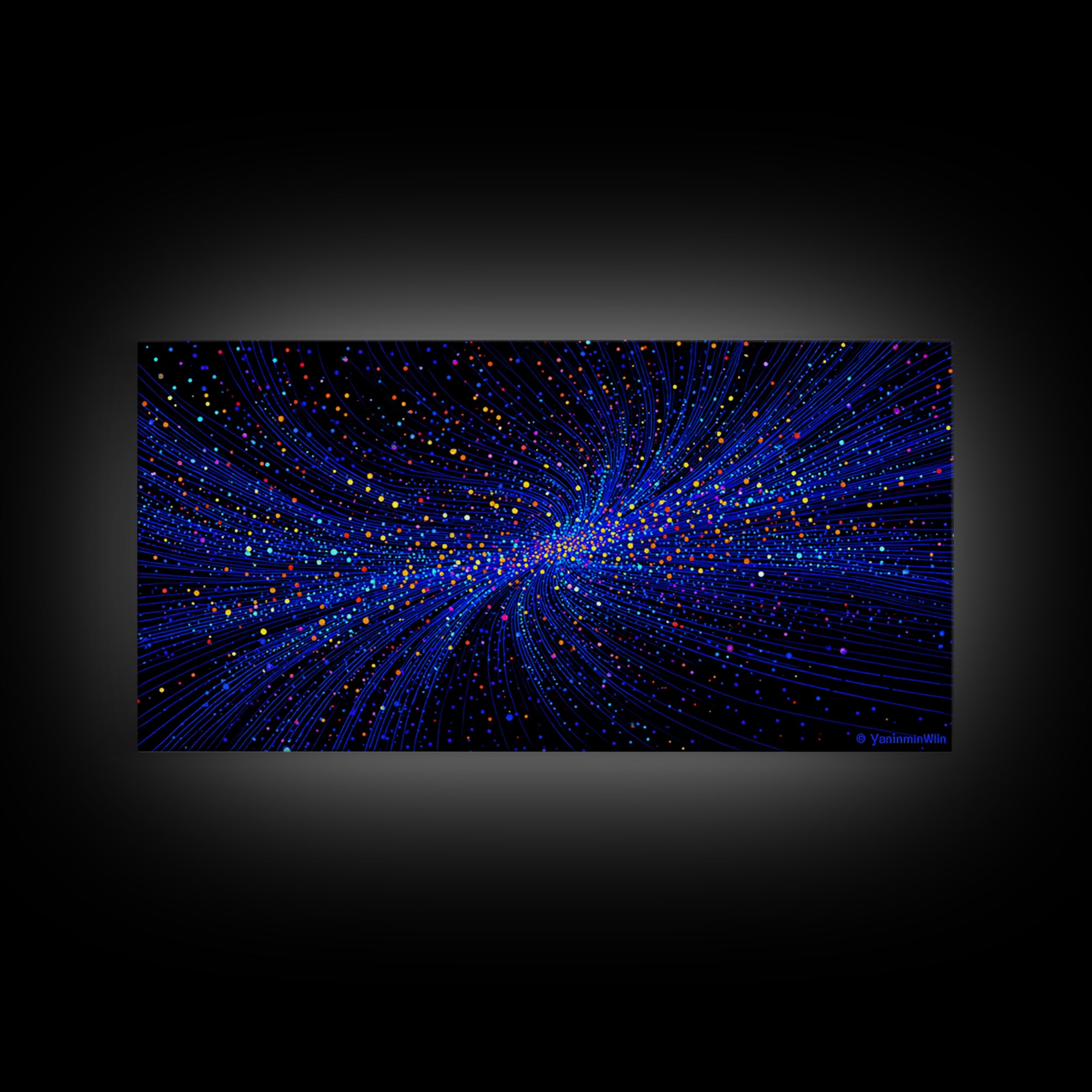 Blue Starfield Particle Stream Wall Art, Cosmic Abstract Digital Print, Modern Sci Fi Poster, Vibrant Space Decor For Home Office