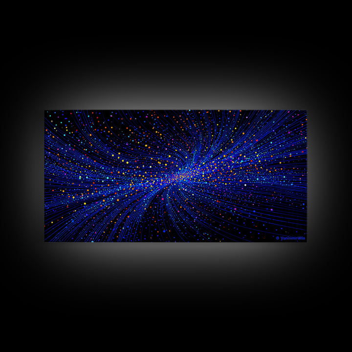 Blue Starfield Particle Stream Wall Art, Cosmic Abstract Digital Print, Modern Sci Fi Poster, Vibrant Space Decor For Home Office