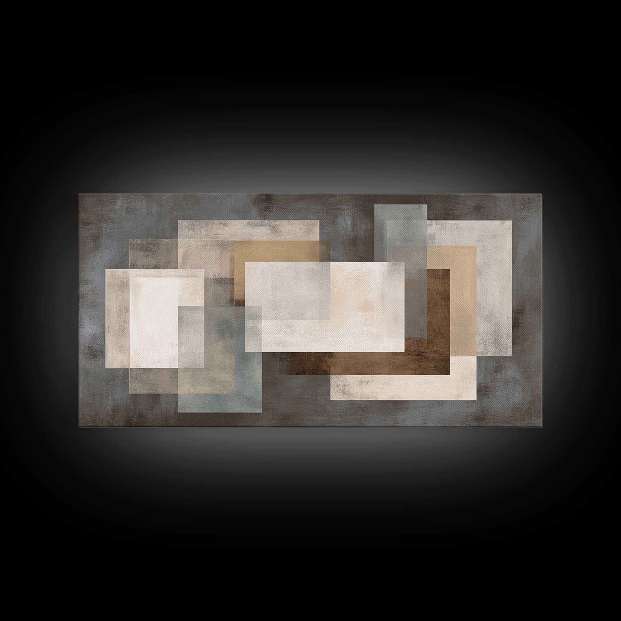 Neutral Beige Gray Layered Rectangles Framed Canvas Print, Modern Abstract Wall Art, Minimalist Living Room Home Decor Print