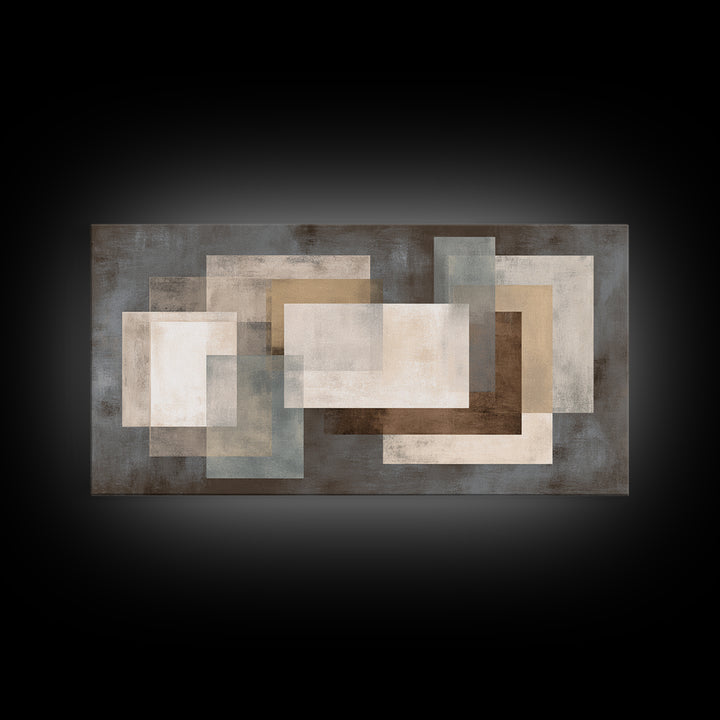 Neutral Beige Gray Layered Rectangles Framed Canvas Print, Modern Abstract Wall Art, Minimalist Living Room Home Decor Print