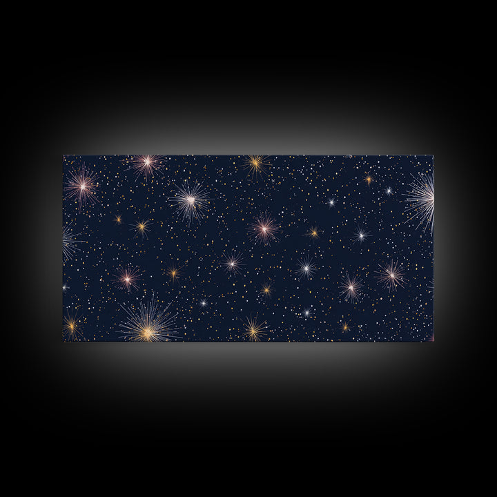 Dark Navy Gold Starry Sky Wall Art, Celestial Space Abstract Print, Modern Home Decor, Cosmic Retro Poster For Bedroom Decor