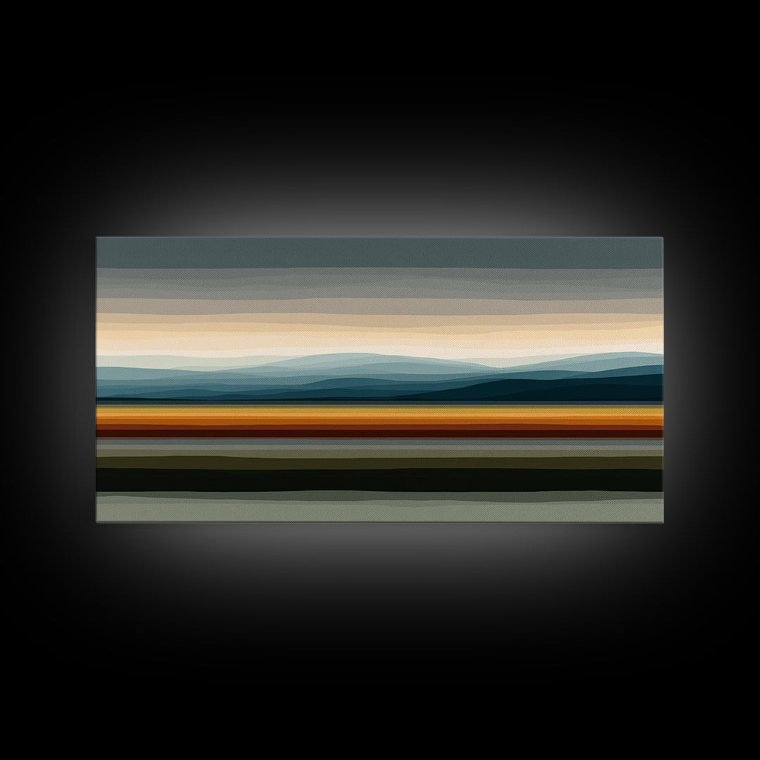 Muted Horizon Landscape With Layered Hills Wall Art, Midcentury Modern Abstract Print, Earth Tone Living Room Decor, Office Decor