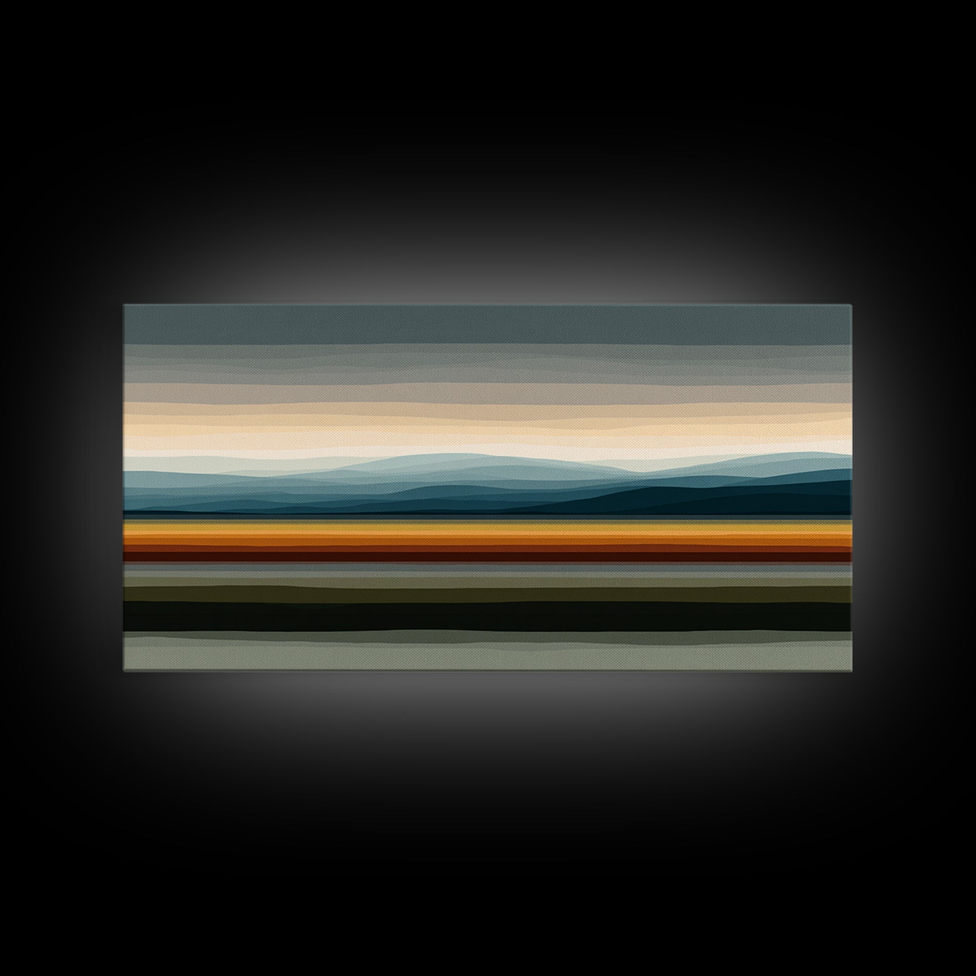 Muted Horizon Landscape With Layered Hills Wall Art, Midcentury Modern Abstract Print, Earth Tone Living Room Decor, Office Decor