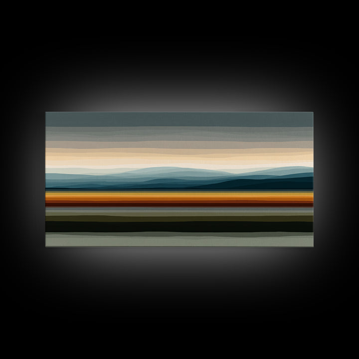 Muted Horizon Landscape With Layered Hills Wall Art, Midcentury Modern Abstract Print, Earth Tone Living Room Decor, Office Decor