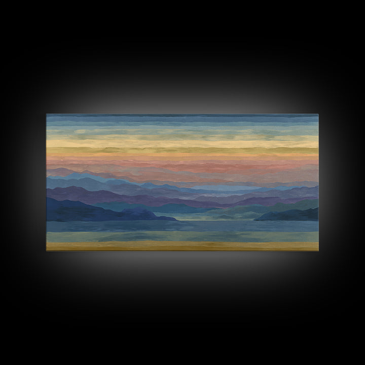 Pastel Mountain Lake Panorama Framed Canvas Print, Modern Wall Art, Scenic Nature Landscape, Bedroom And Office Decor, Home Decor