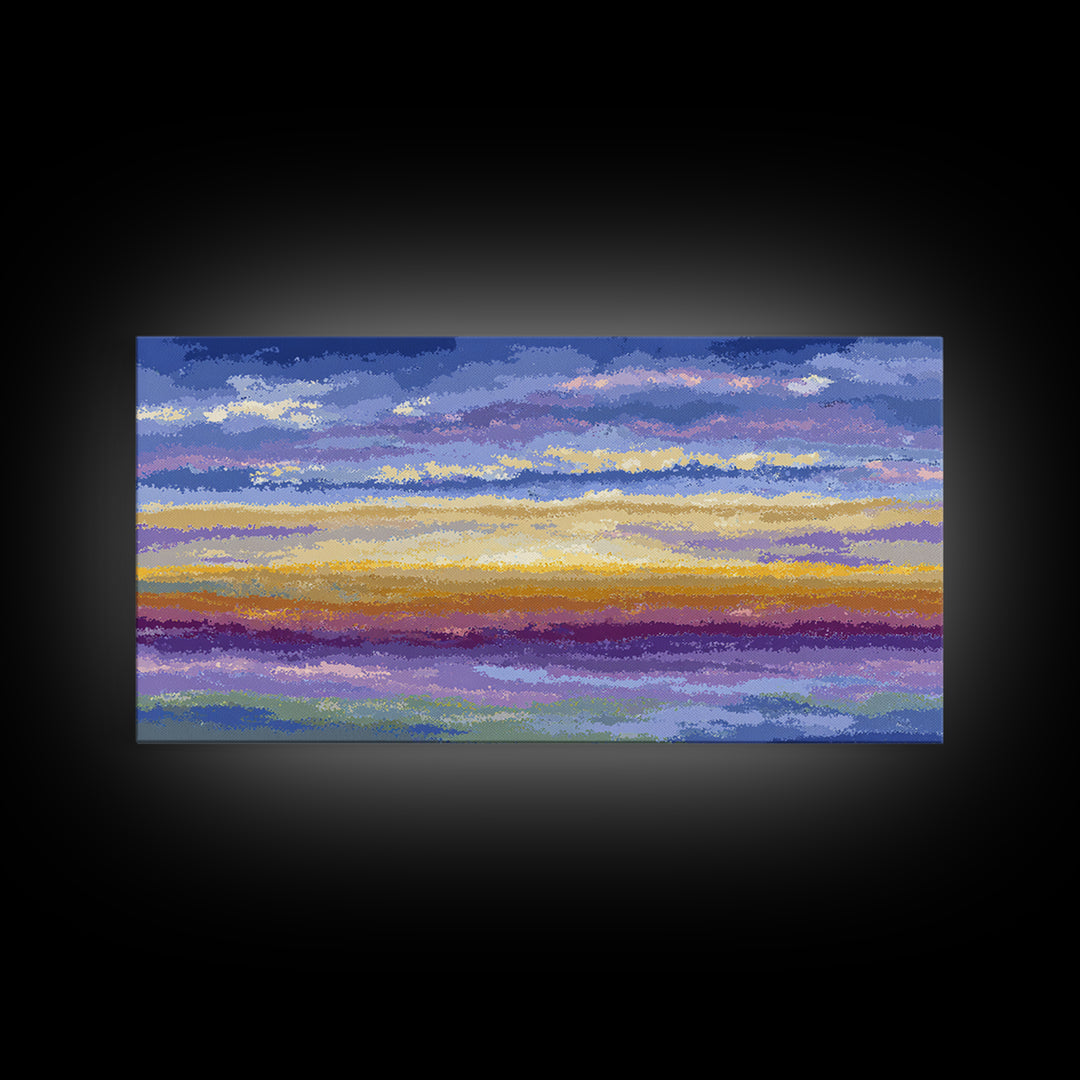 Soft Cloudy Sunset Sky Canvas Print, Pastel Blue Lavender Wall Art, Modern Nature Landscape, Calm Bedroom Decor, Office Decor